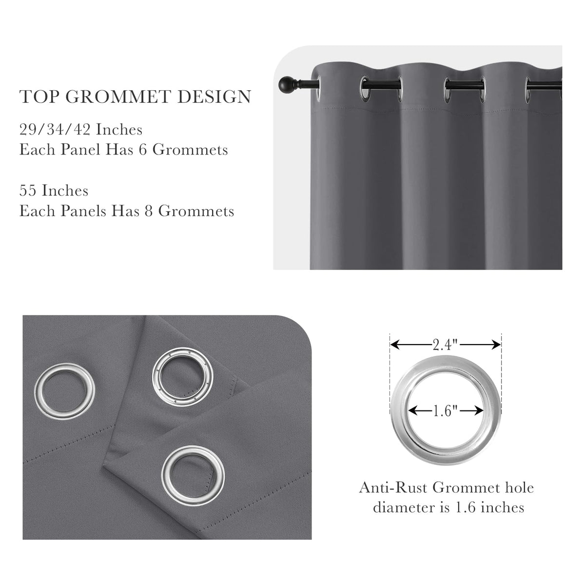 Grey Short Blackout Curtains for Kitchen 45 Inch Length (2 Count)