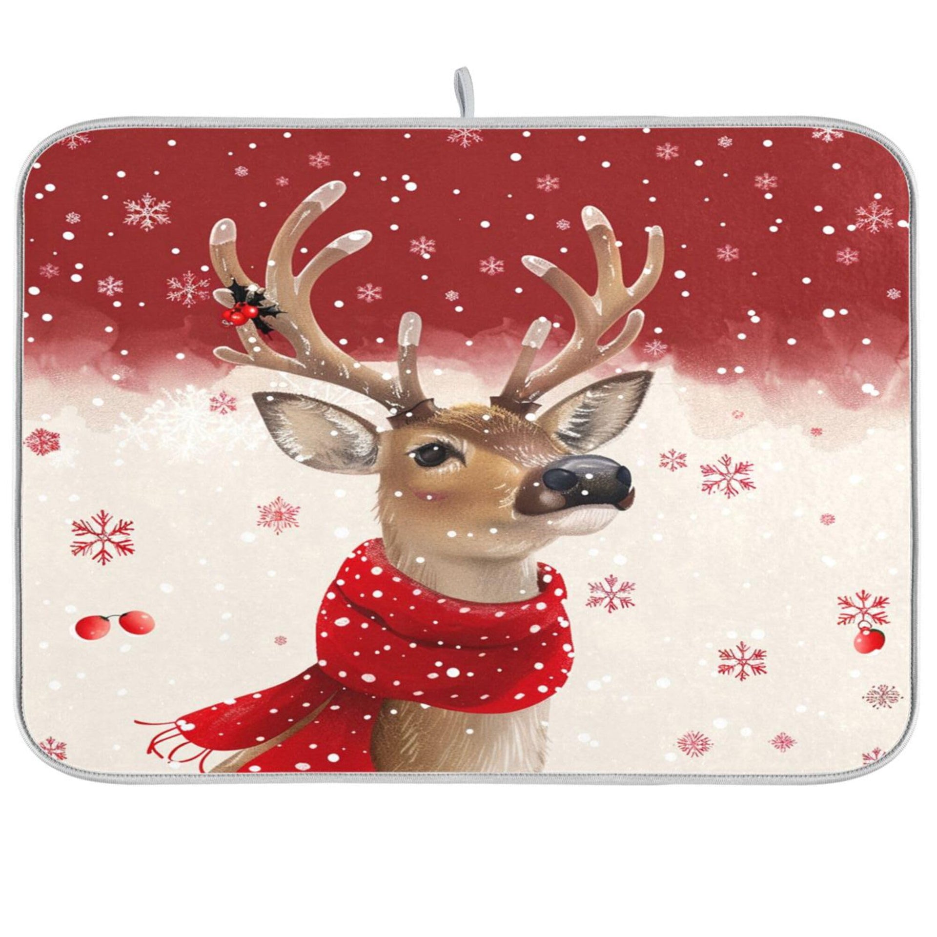 Christmas Reindeer Dish Drying Mat for Kitchen Countertop 18x24 Winter Snowflake Red Xmas Large Drying Mat Reusable Quick Dry Dish Sink Mats Easy Clean Decorative Essentials