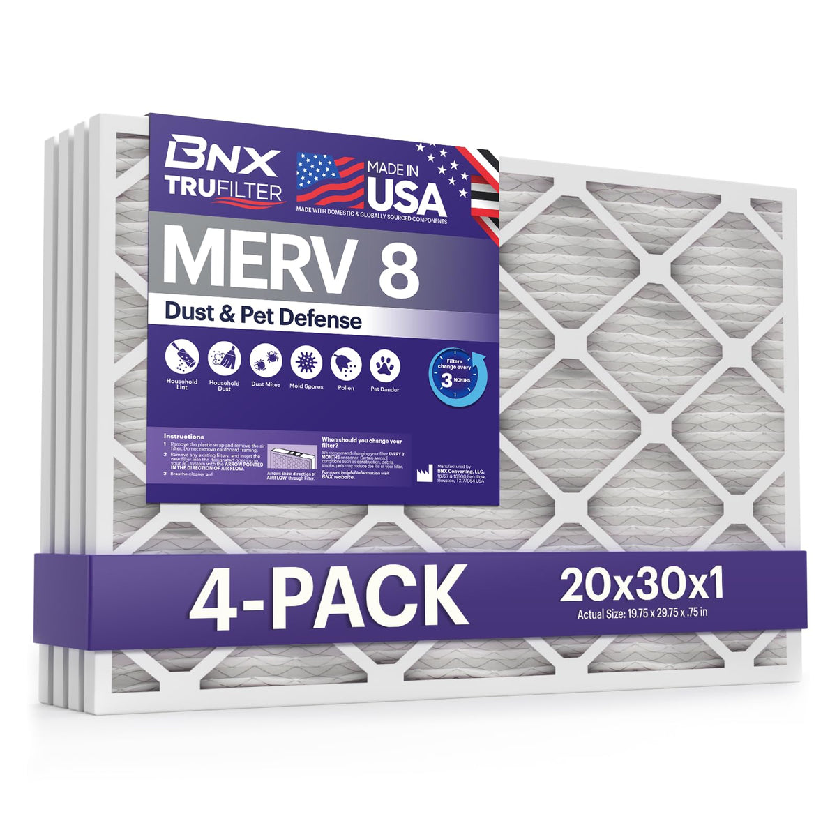 TruFilter 20x30x1 Air Filter MERV 8 (4 Count)