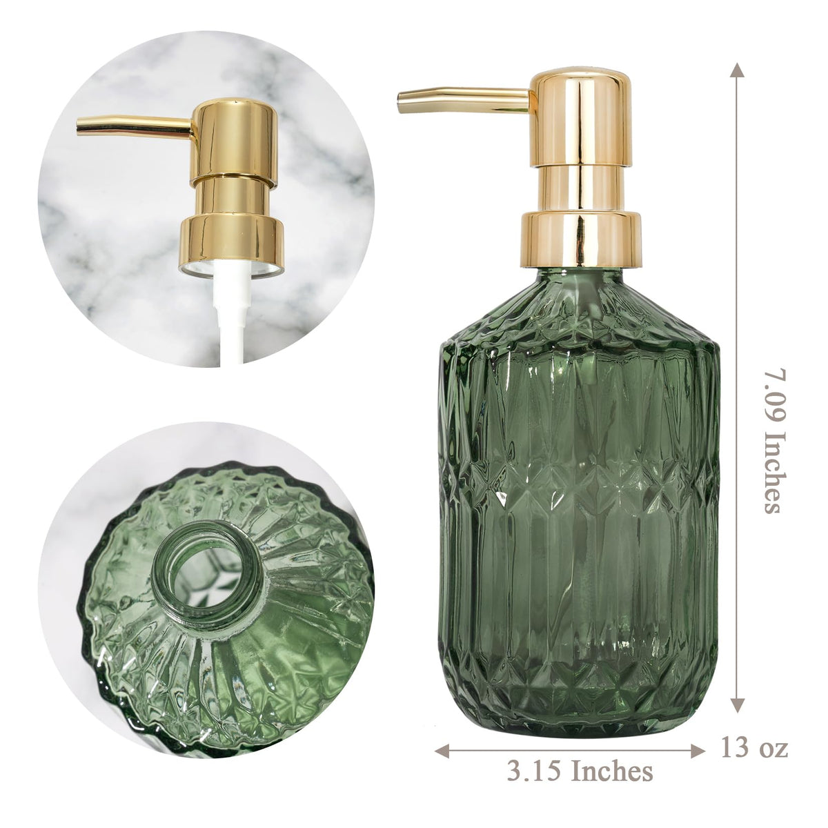 Glass Soap Dispenser Green Bottle Plastic Pump for Kitchen Hand Dish