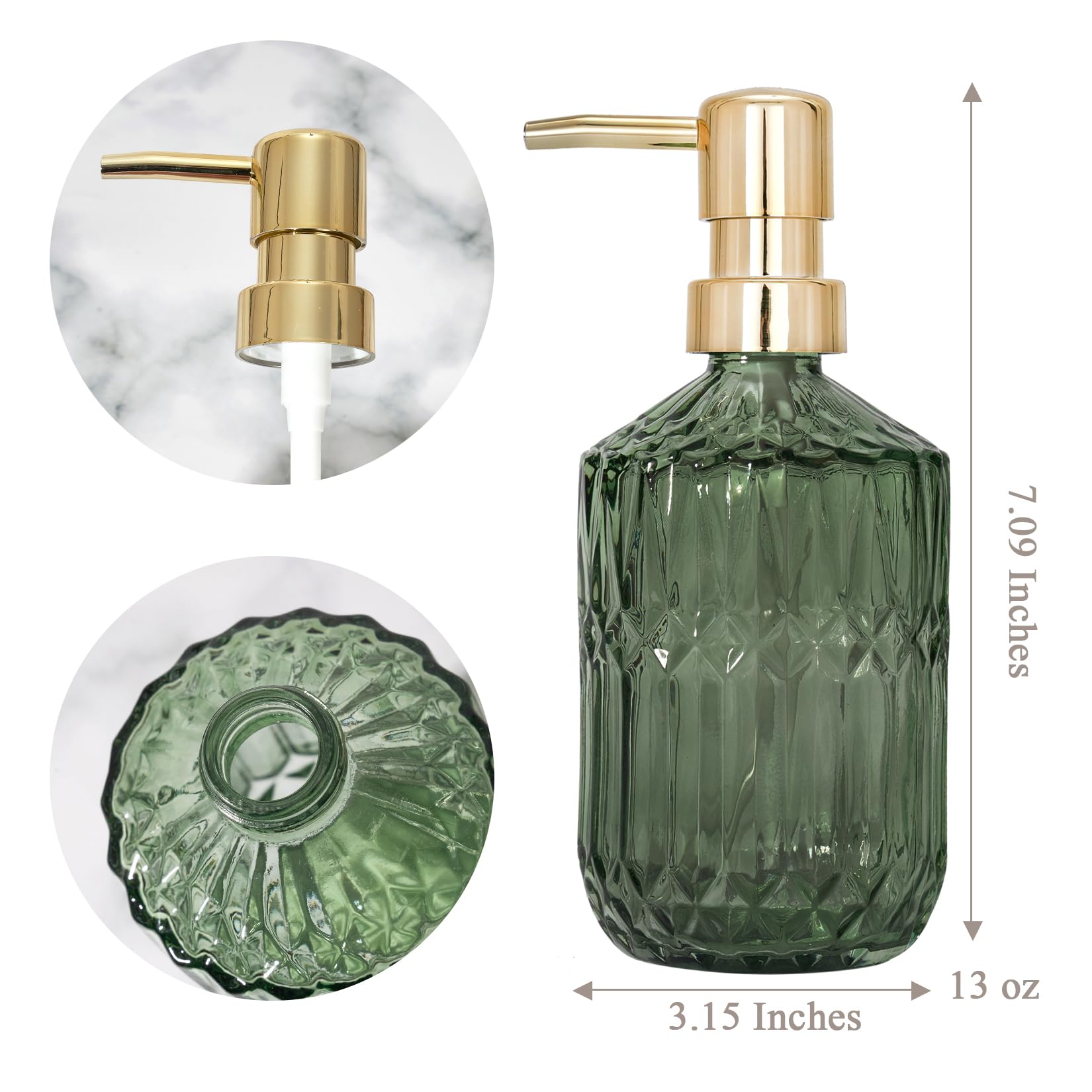 Glass Soap Dispenser Green Bottle Plastic Pump for Kitchen Hand Dish