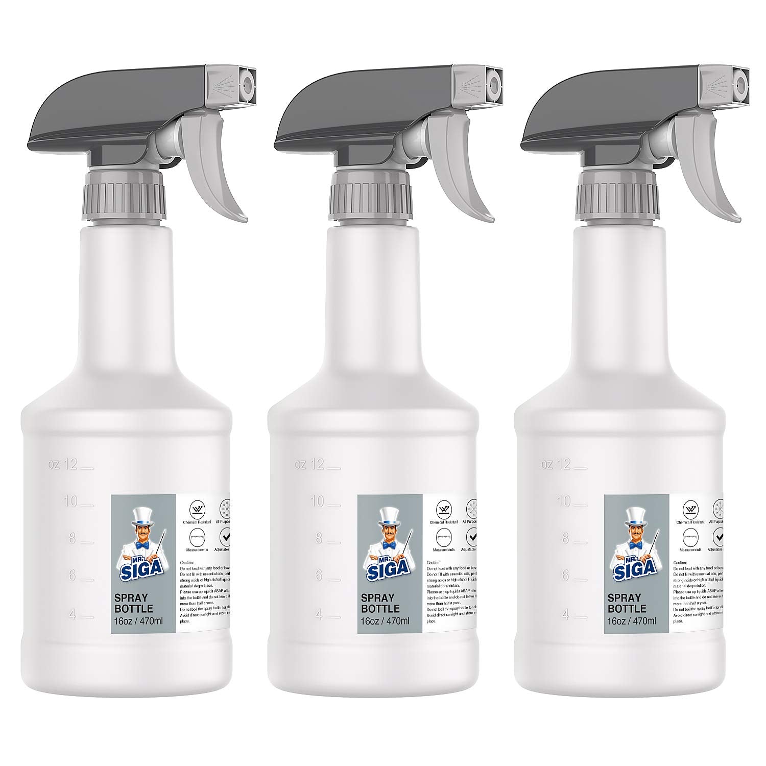 16 oz Empty Plastic Spray Bottles for Cleaning Solutions (3 Count)
