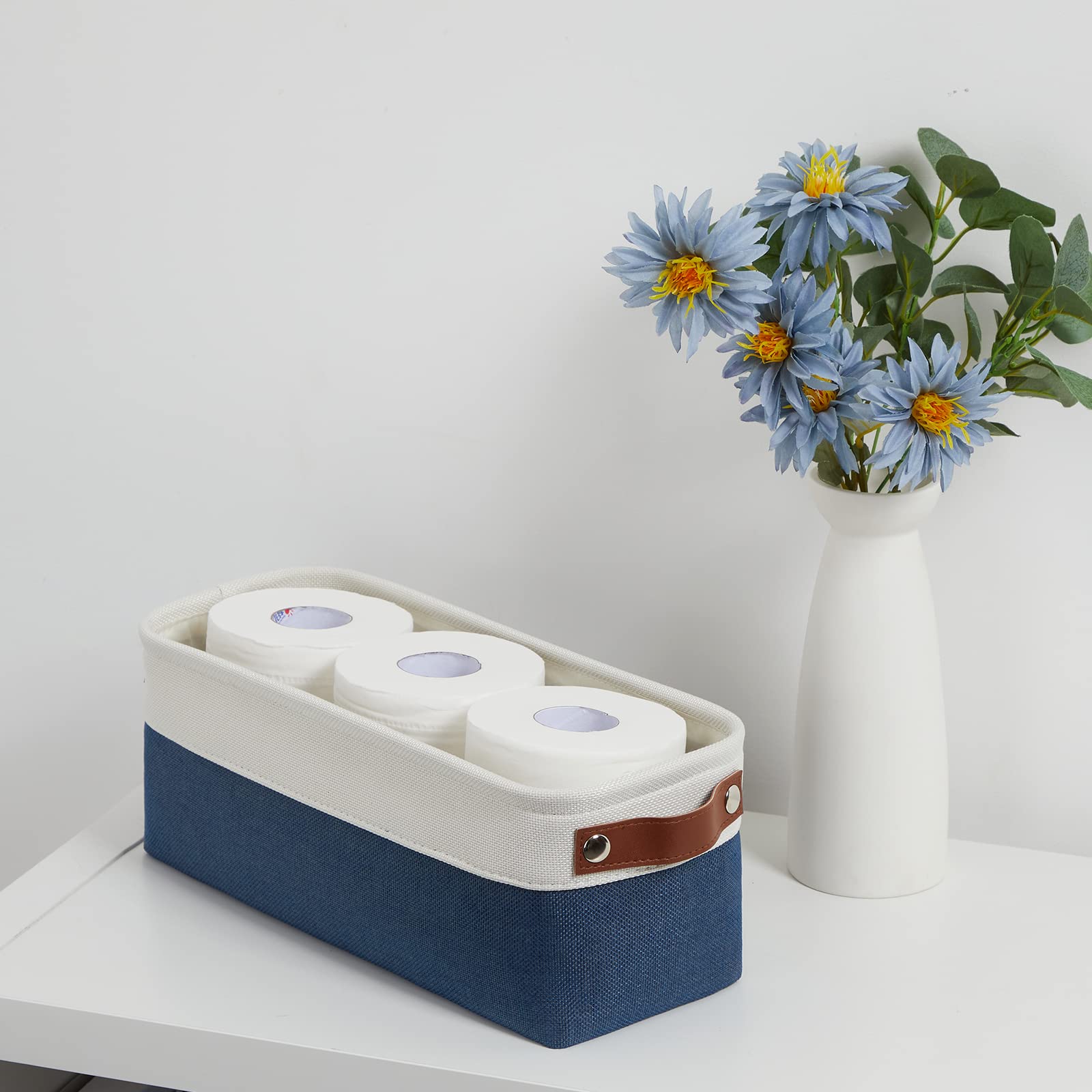 Toilet Paper Baskets for Storage 15"x6"x5.5" Small Rectangular Baskets for Towels [2 Pack] Collapsible Fabric for Organizing Closet (2 Count)