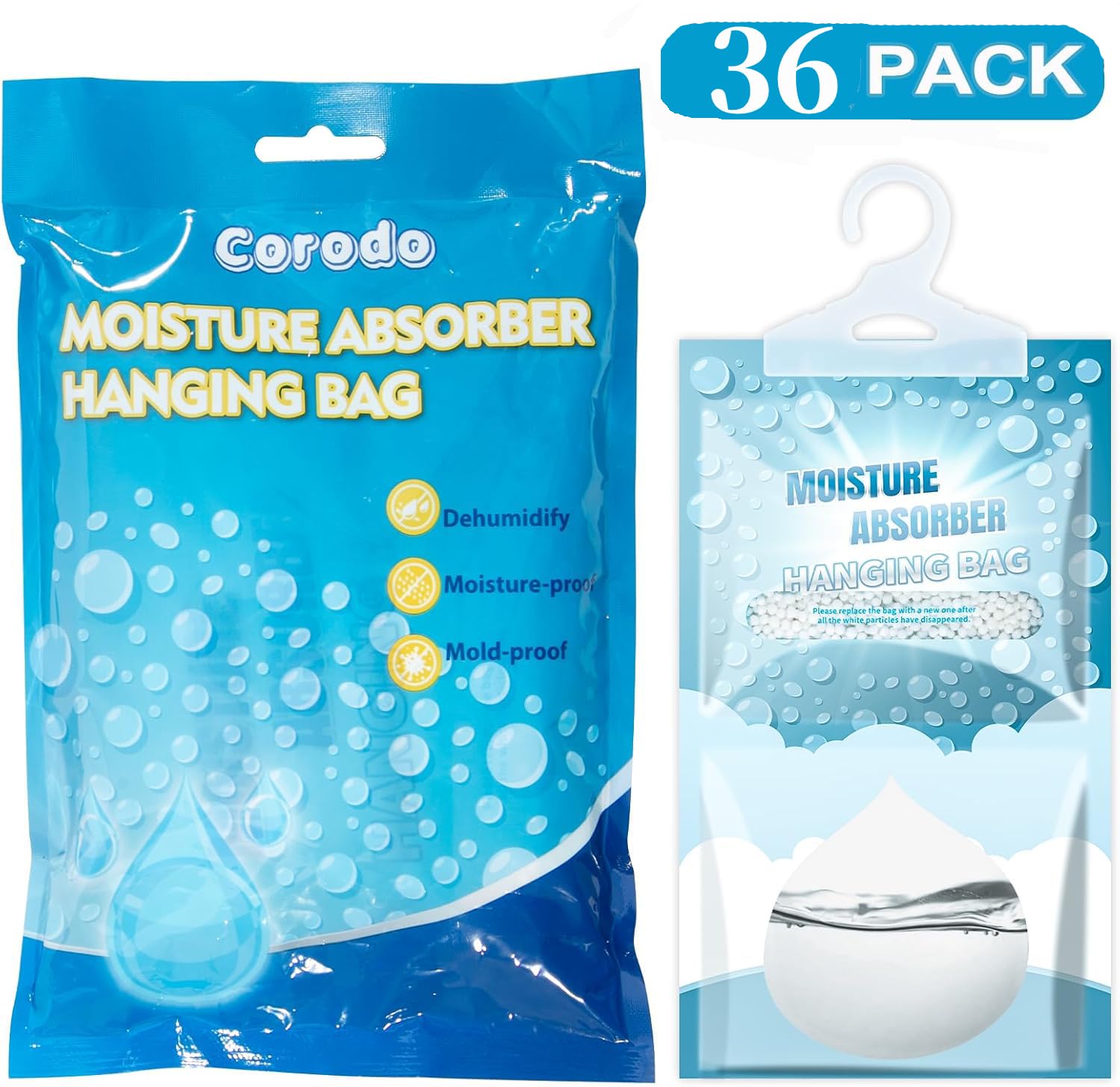 36 Pack Hanging Closet Dehumidifier Bags Moisture Absorbers for Cars (36 Count)