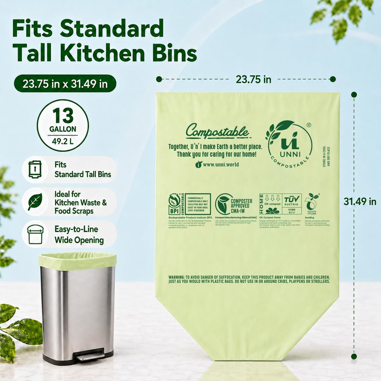 13 Gallon Compostable Bags (100 Count)
