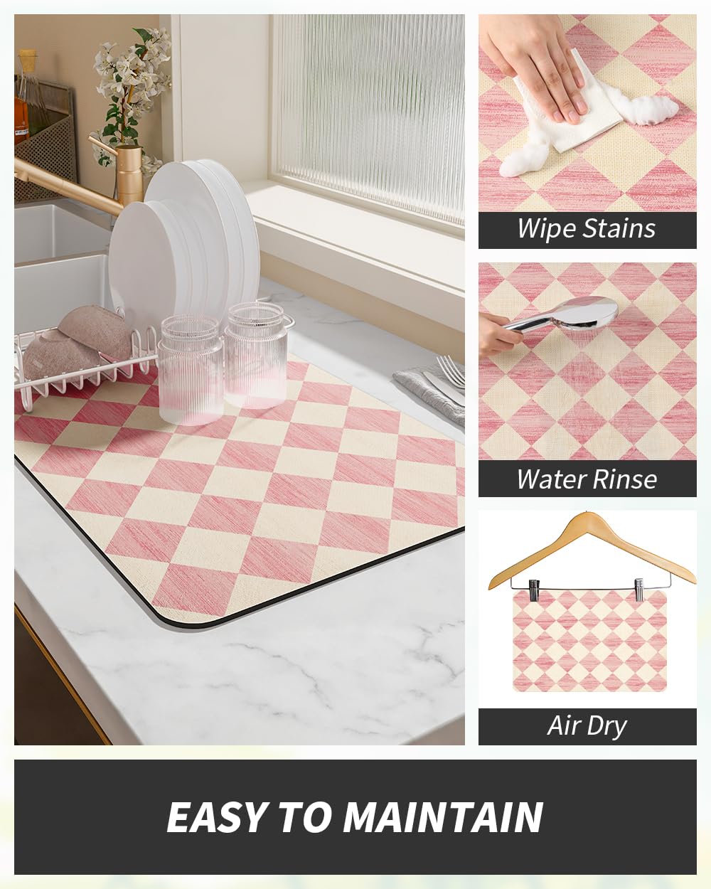 Coffee Mat Hide Stain Rubber Backed Absorbent Dish Drying Mat for Kitchen Counter