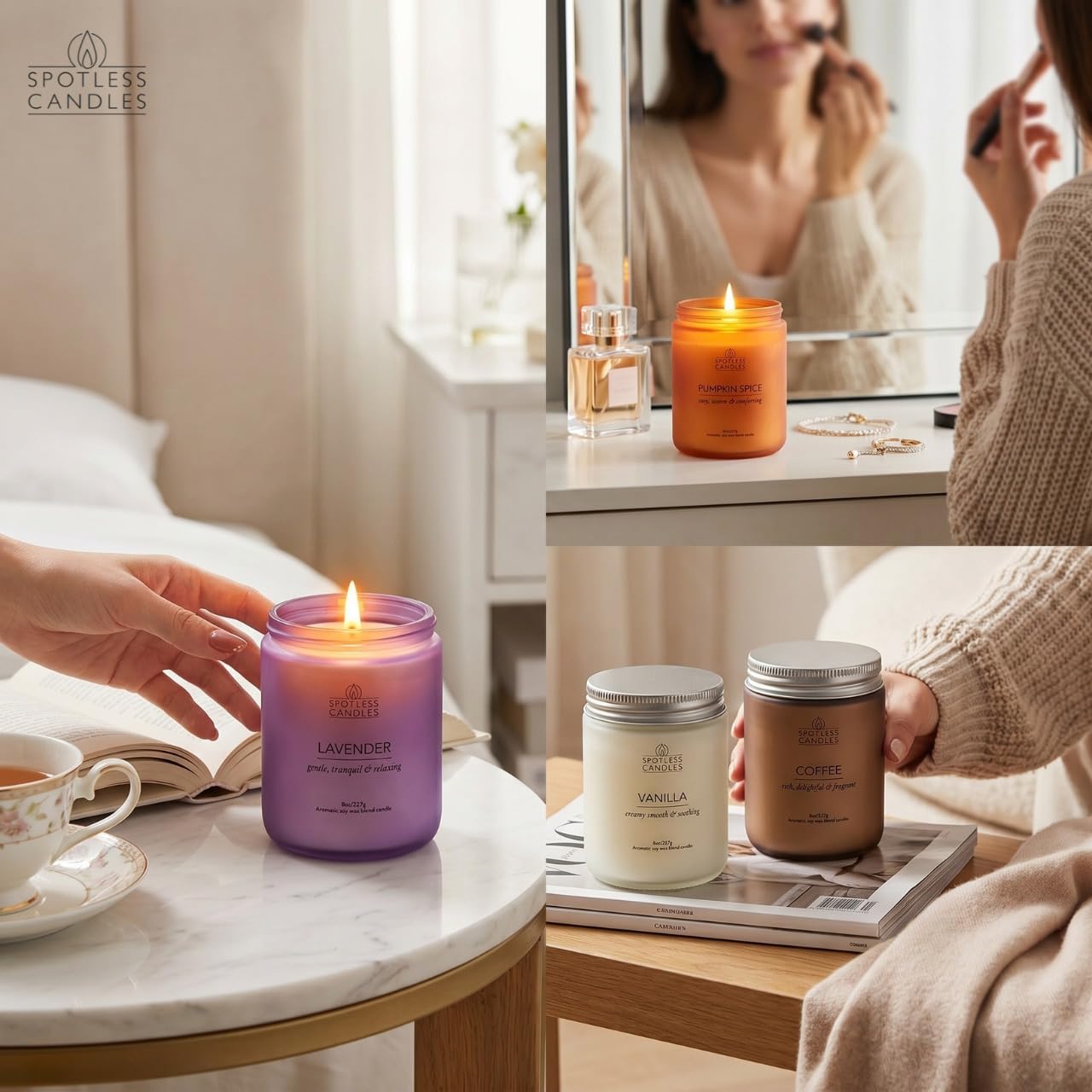 Classic Candle Gift Set; 4 x 8oz Scented Candles in Frosted Glass Jars; Coffee (4 Count)