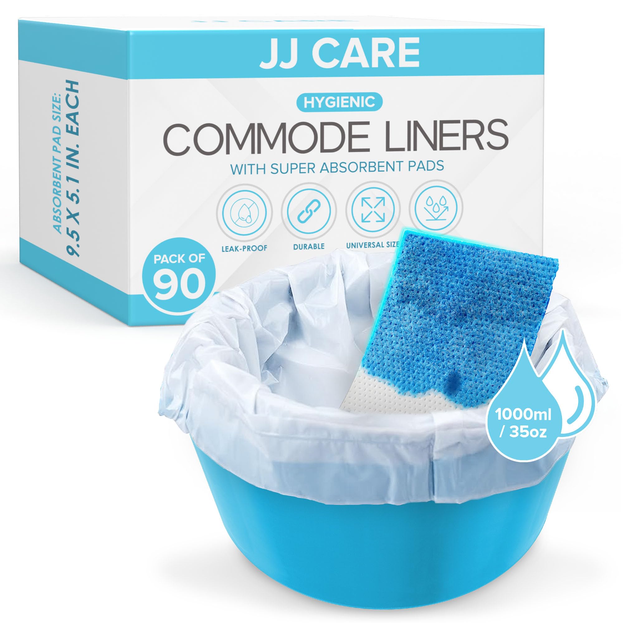 Bedside Commode Liners with Absorbent Pads (90 Count)