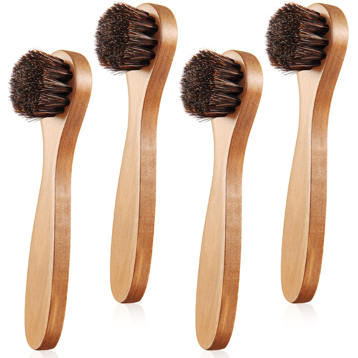 4 Pcs Horsehair Shine Shoes Brush Kit Polish Dauber Applicators Cleaning Leather Shoes Boots Care Brushes Suede Cleaner Brush with Microfiber Shoe Cloth
