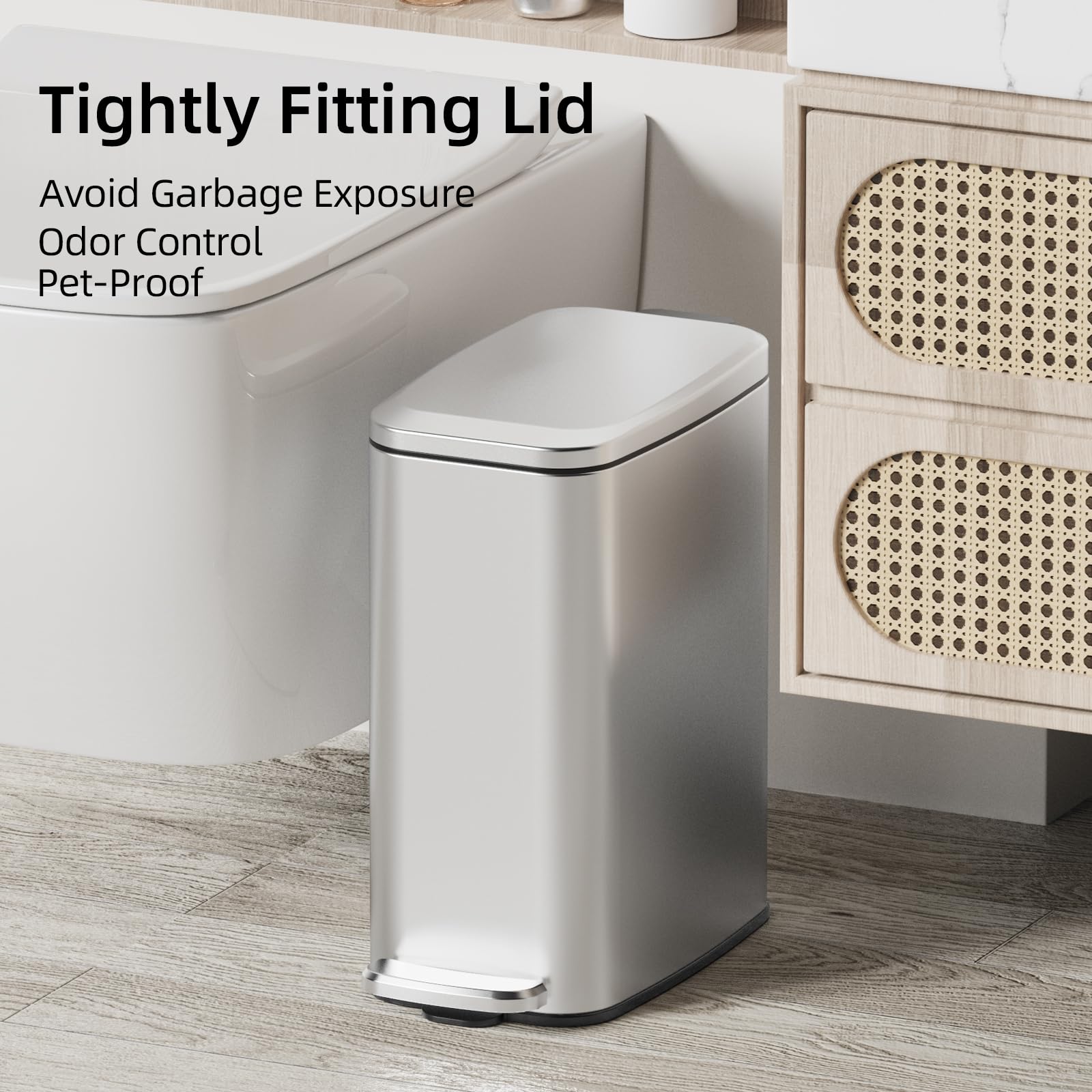 Slim Bathroom Trash Can with Lid