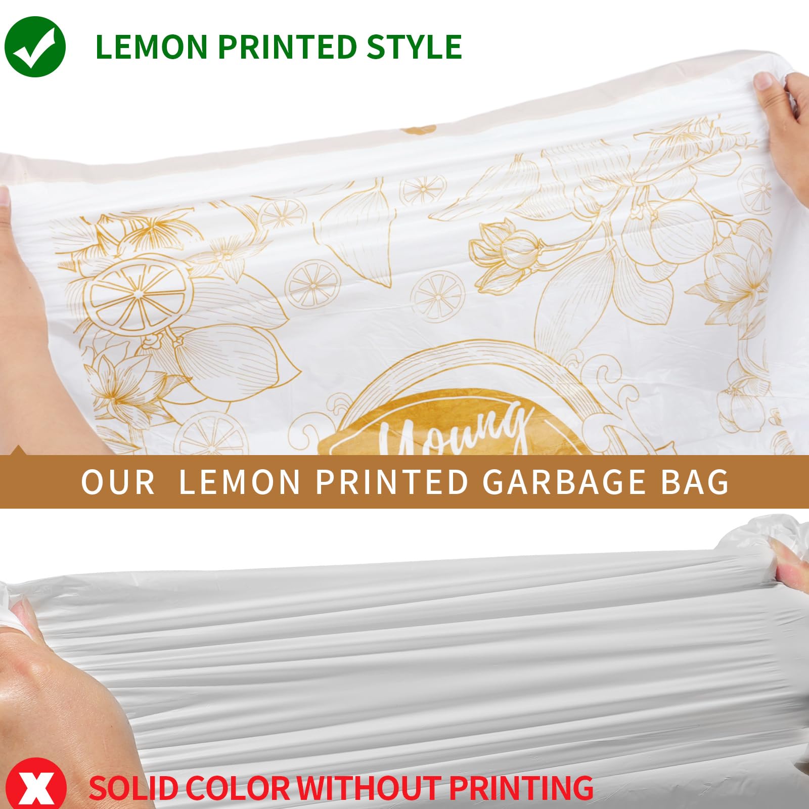 13 Gallon Trash Bags with Lemon Print & Drawstring (50 Count)