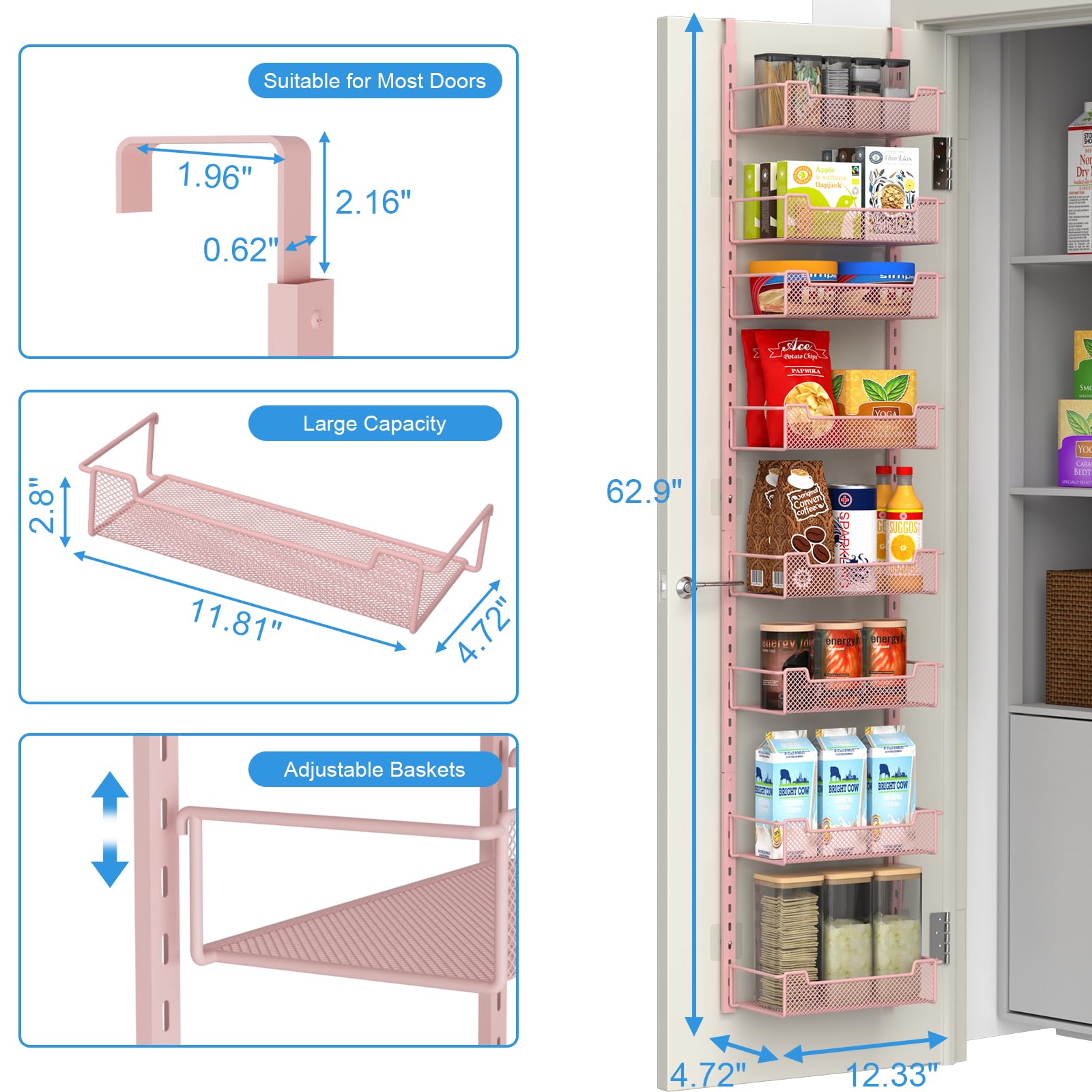 12.3" W Narrow Over the Door Pantry Organizer