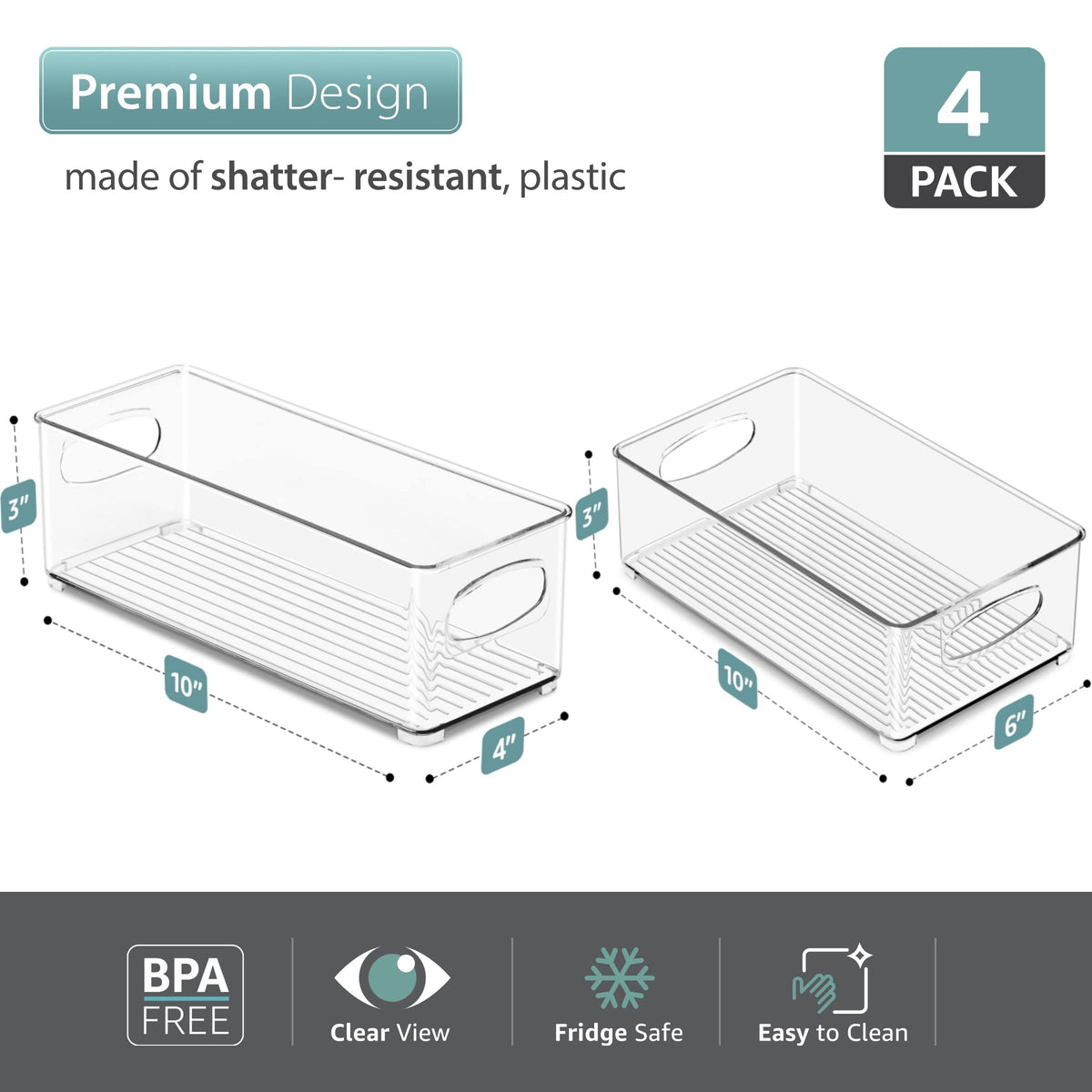 Stackable Refrigerator Organizer Bins (4 Count)