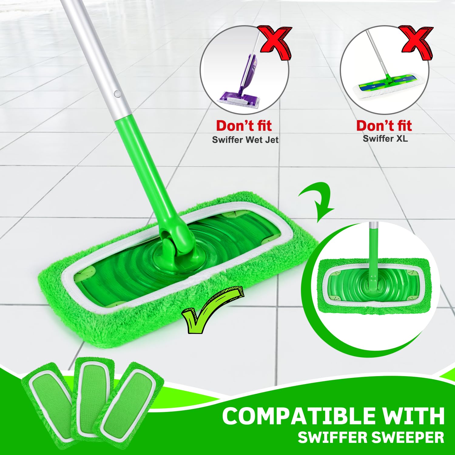 6 Pack Reusable Microfiber Mop Pads for Swiffer Sweeper Mop (6 Count)