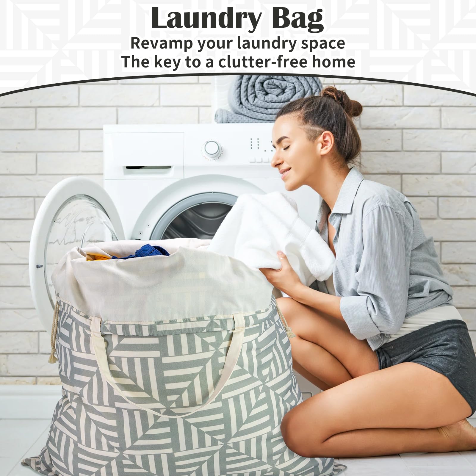 Canvas Laundry Bag with Handles & Drawstring