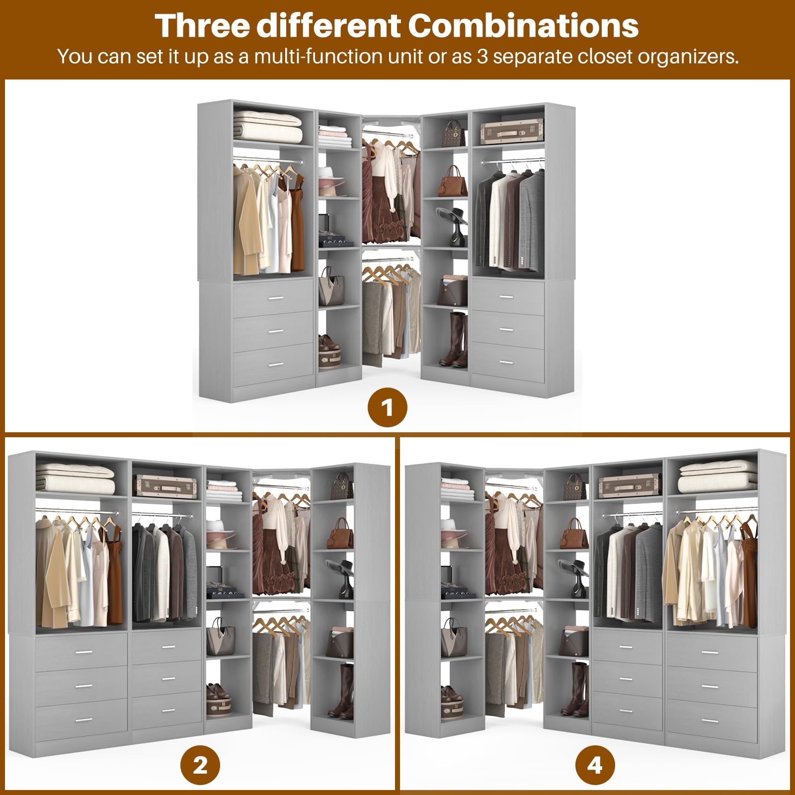 Corner Closet System with 6 Drawers