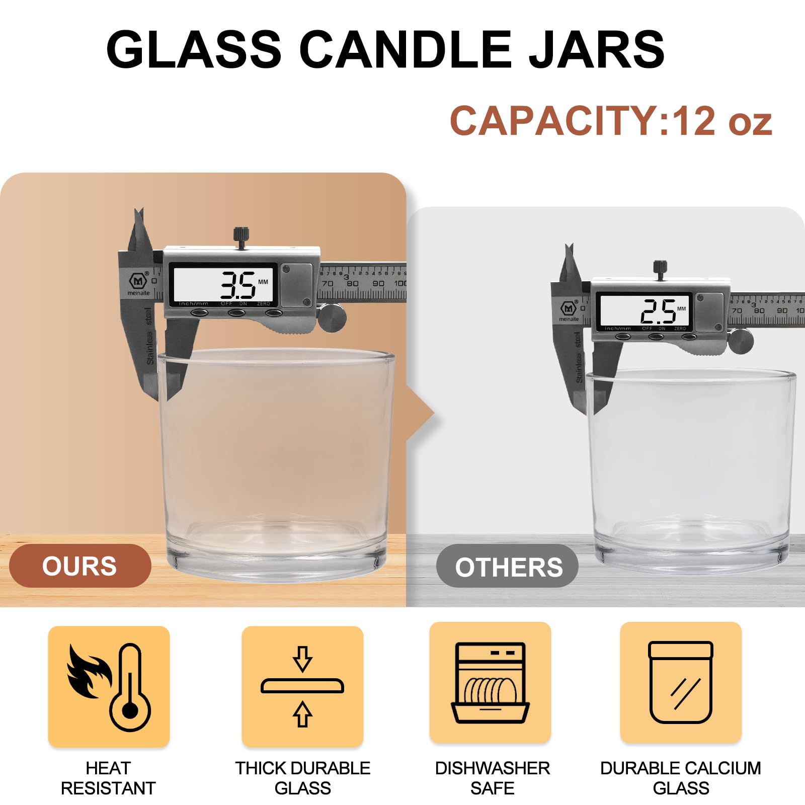 12 OZ Thick Candle Jars for Making Candles 12 Pcs (12 Count)