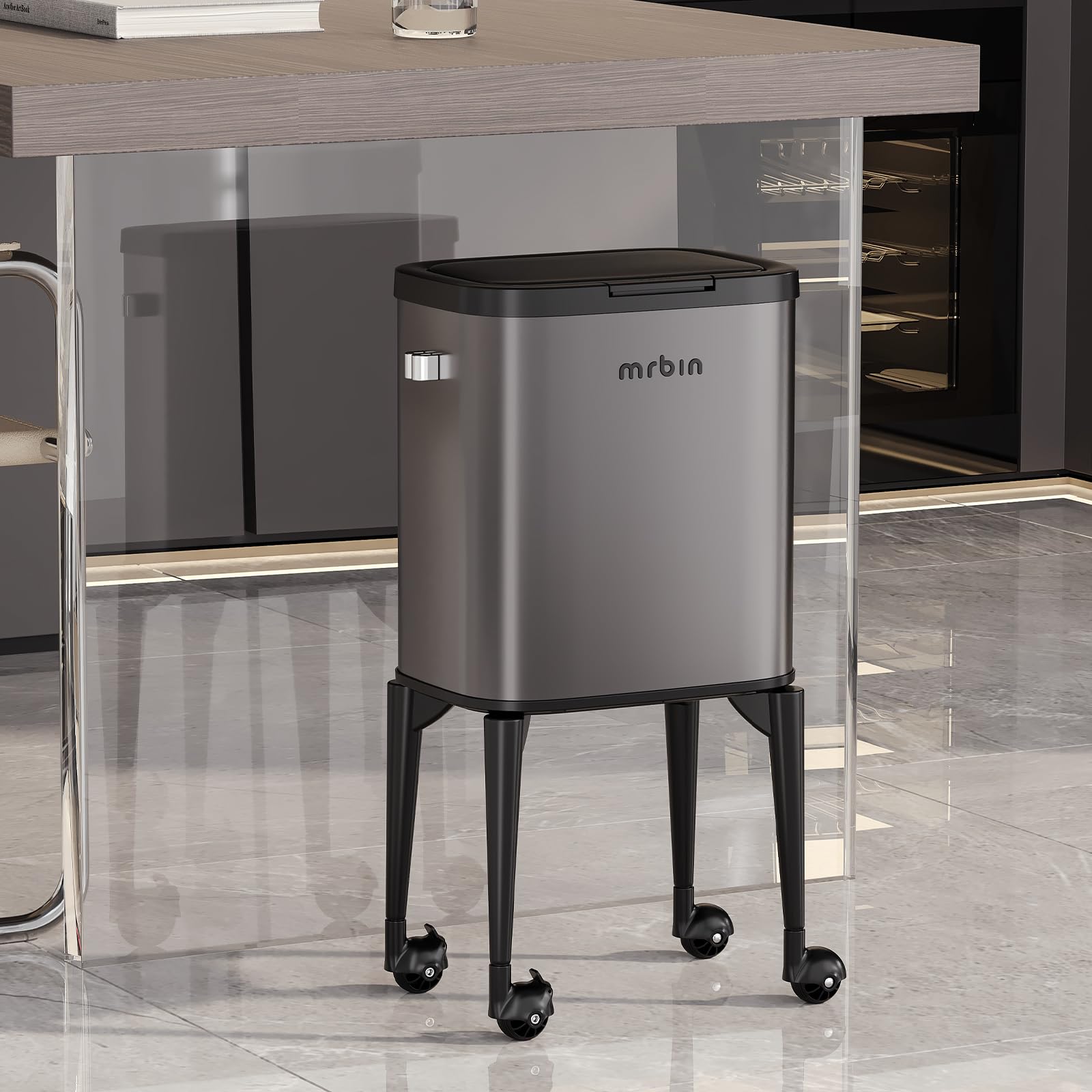 Metal Kitchen Trash Can with Wheel Legs