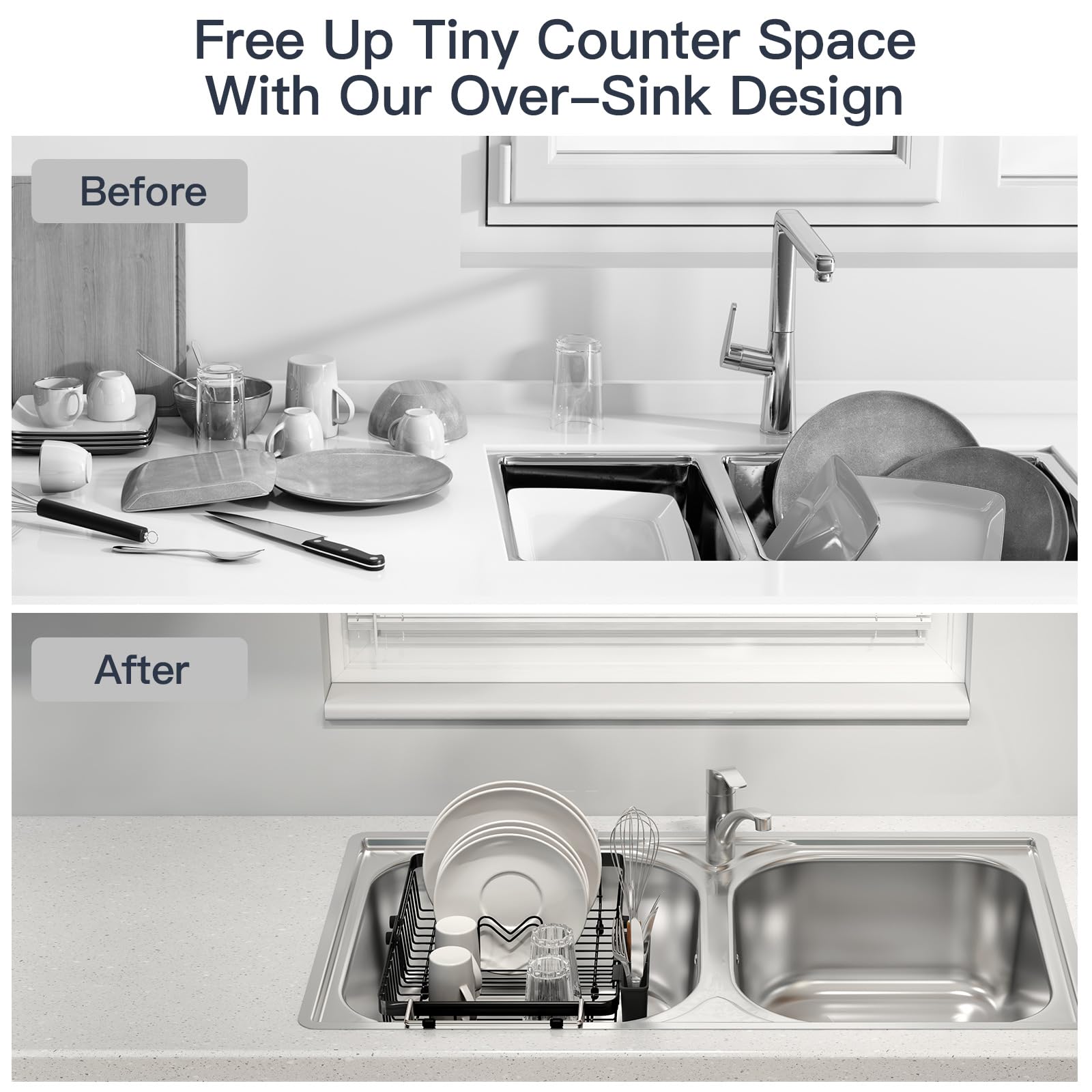 Dish Drying Rack Over The Sink with Utensil Holder