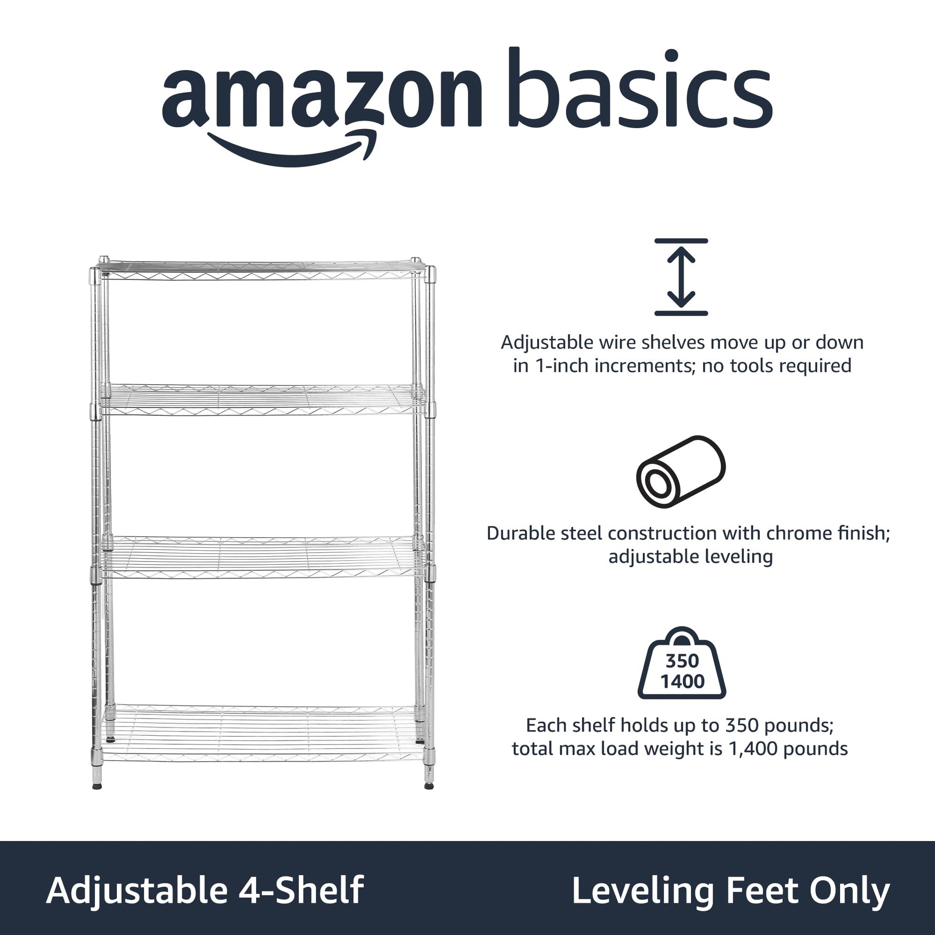 4 Shelf Adjustable Heavy Duty Steel Wire Rack Storage Shelving Unit for Kitchen