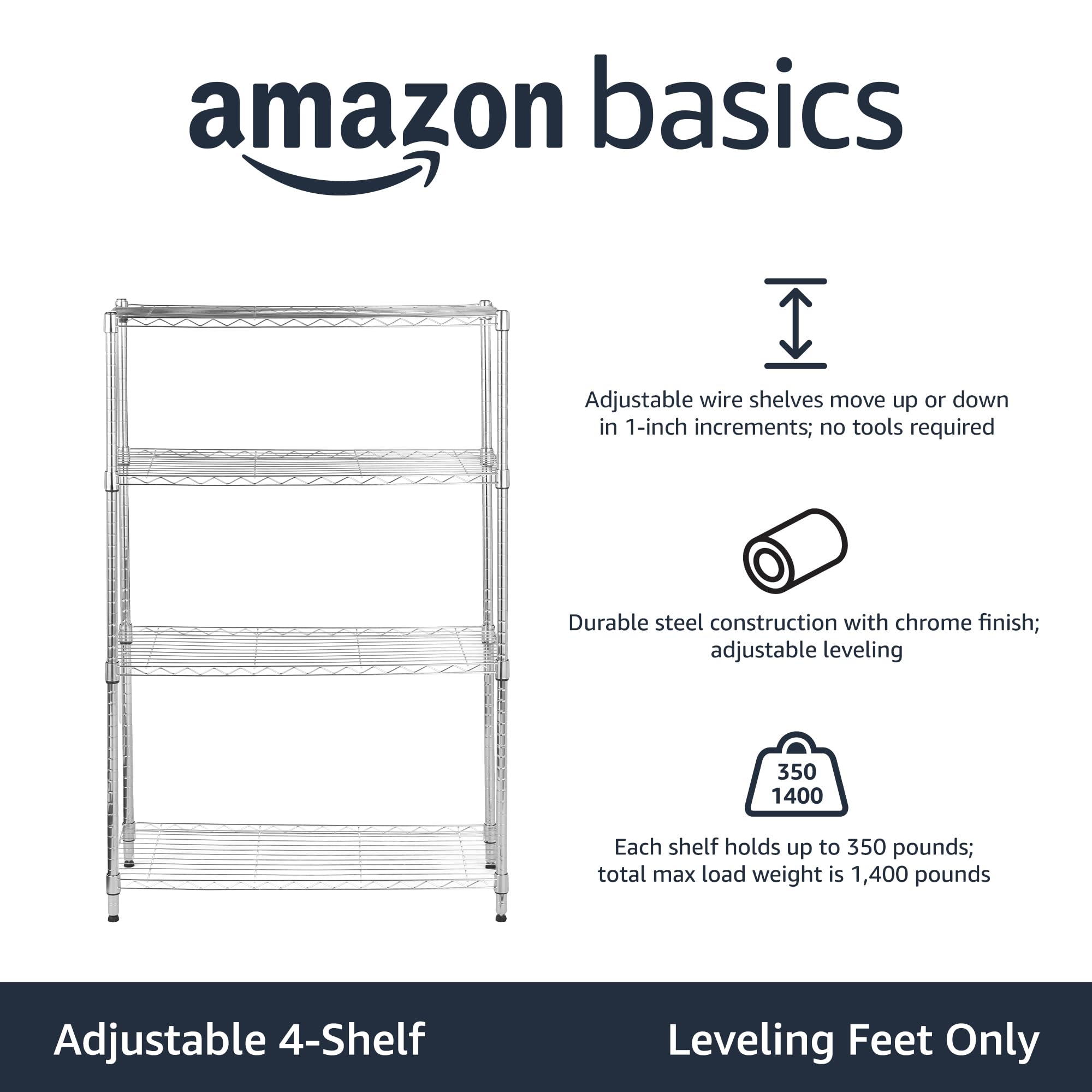 4 Shelf Adjustable Heavy Duty Steel Wire Rack Storage Shelving Unit for Kitchen