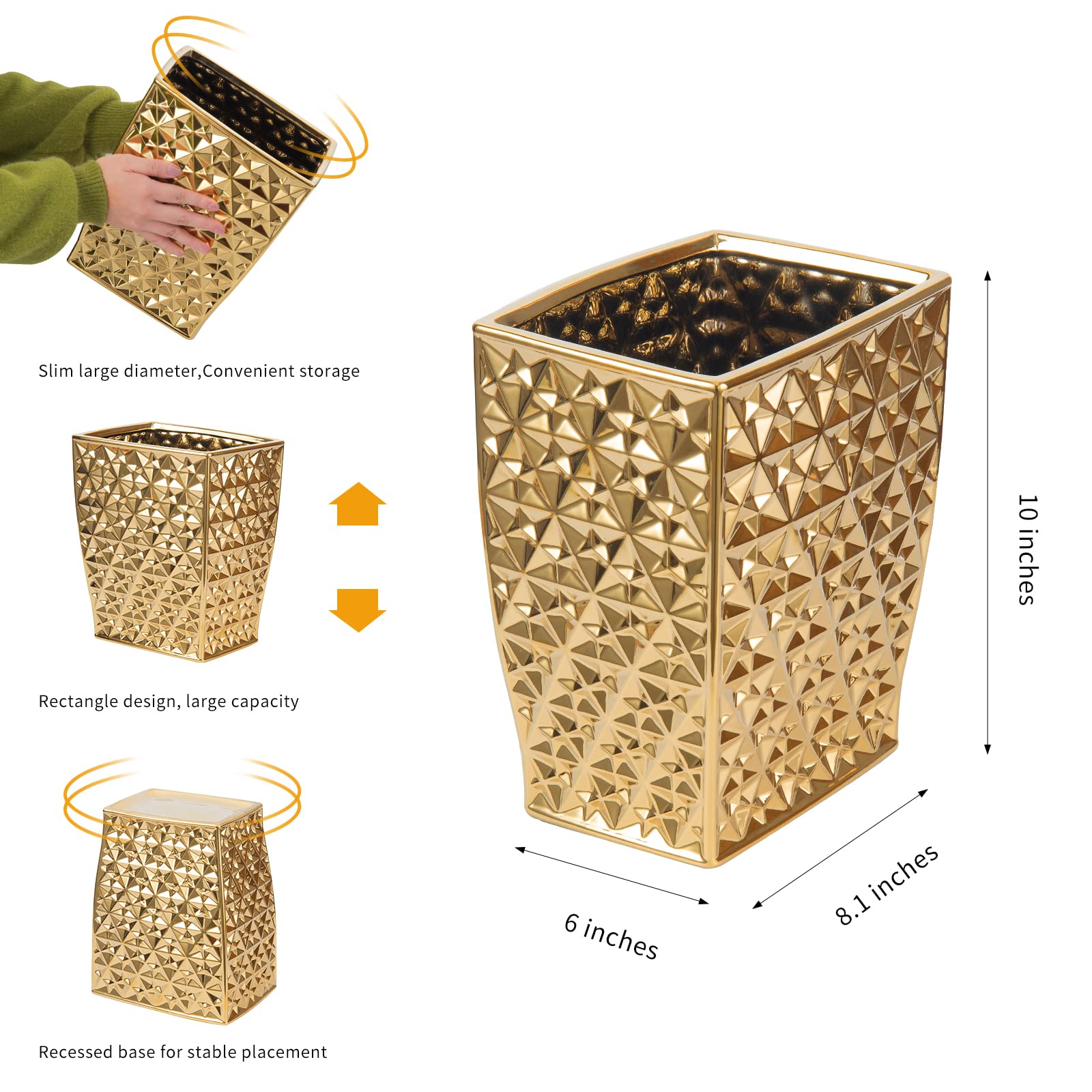 Ceramic Gold Square Garbage Can Kitchen Trash Cans