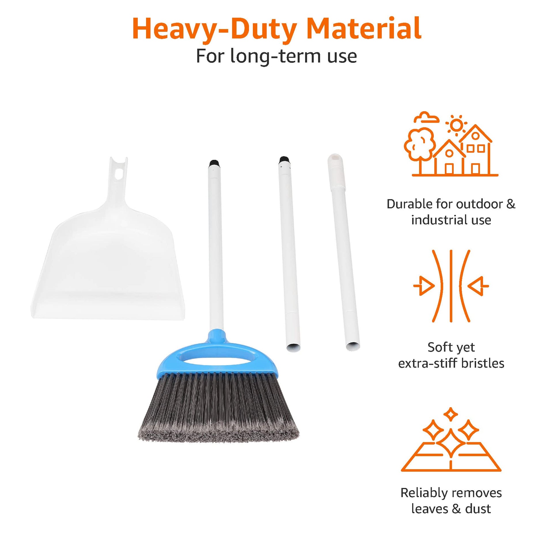 Dustpan Broom Set with Adjustable Long Handle