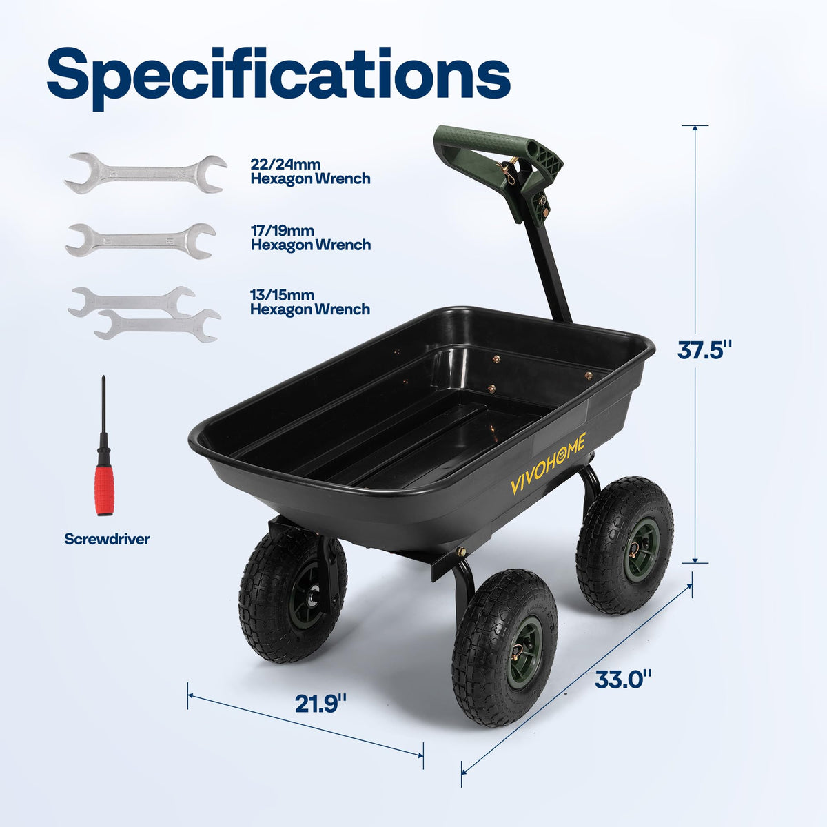 660lbs Wheelbarrow Dump Garden Cart with 2