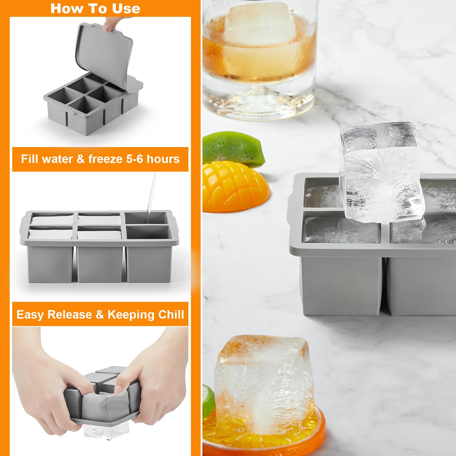 Large Ice Cube Tray with Lid Pack of 2 (2 Count)