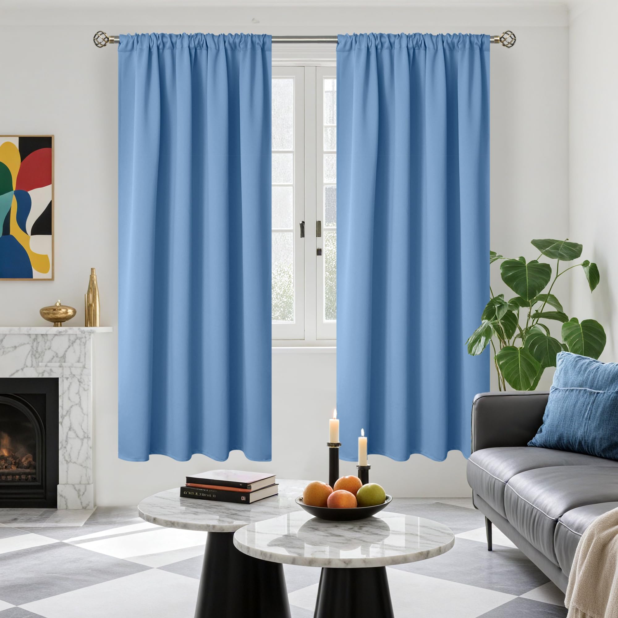 Denim Blue Blackout Curtains 72 Inches Long for Bedroom (2 Count)