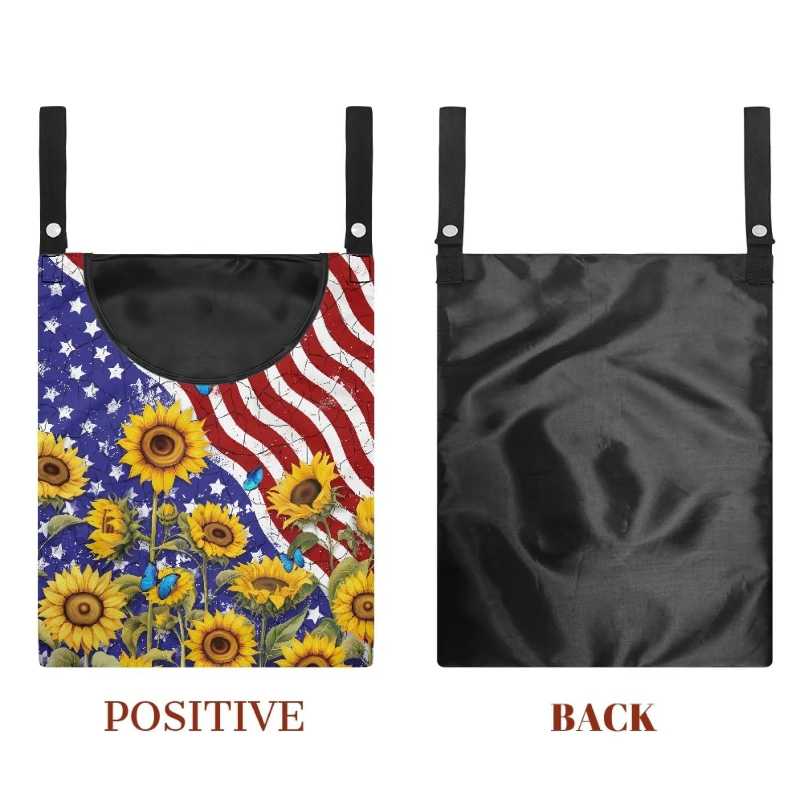 American Flag Clothespin Bags Sunflower Laundry Hanging Storage Organizer Clothes Pin Hanging Bags with Rope Clothespin Holder with an Space