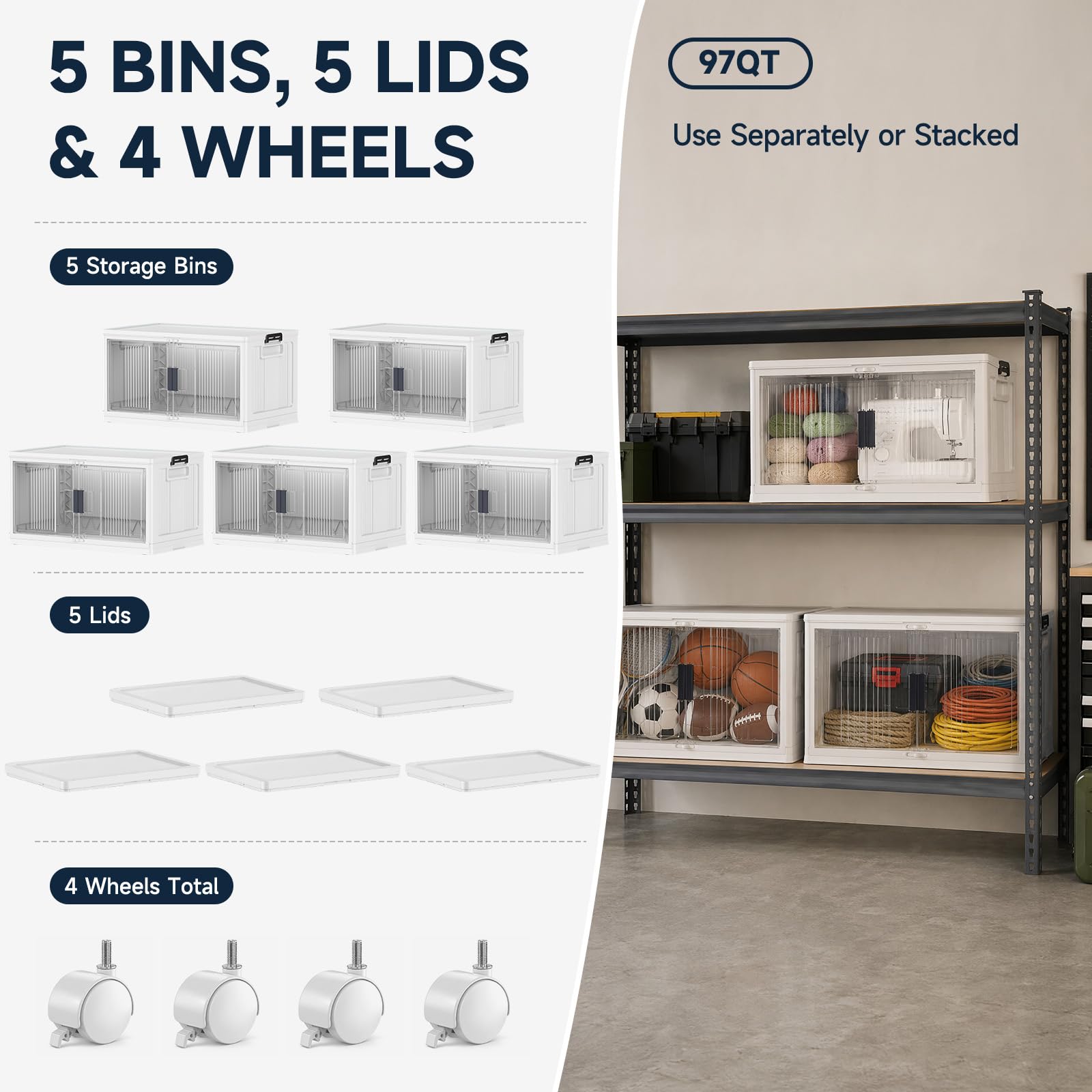 97QT Storage Bins with Lids for Closet