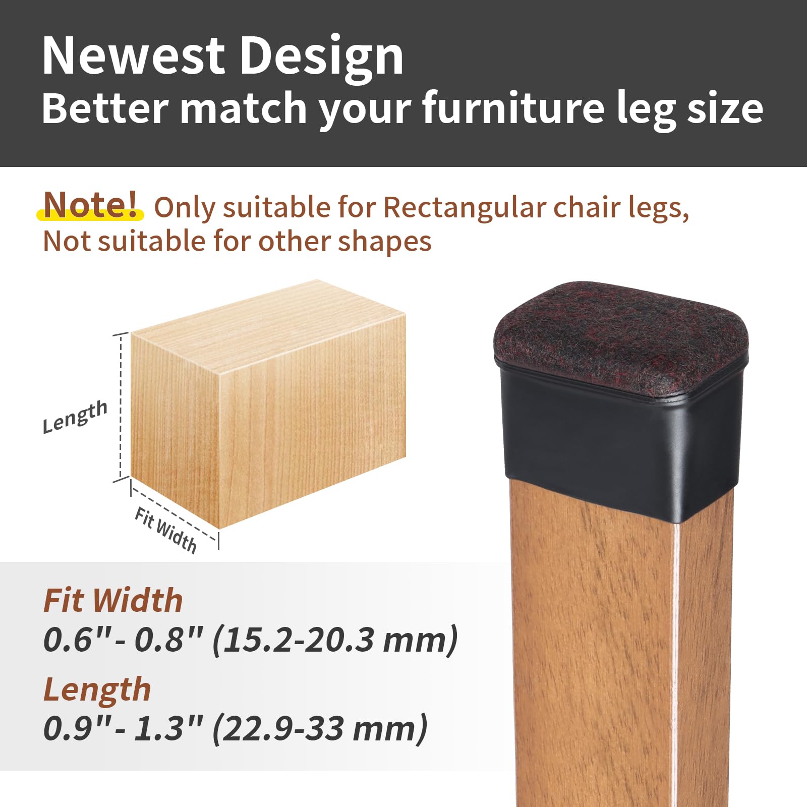 8 Pcs Rectangle Black Felt Chair Leg Floor Protectors for Hardwood Floors (8 Count)