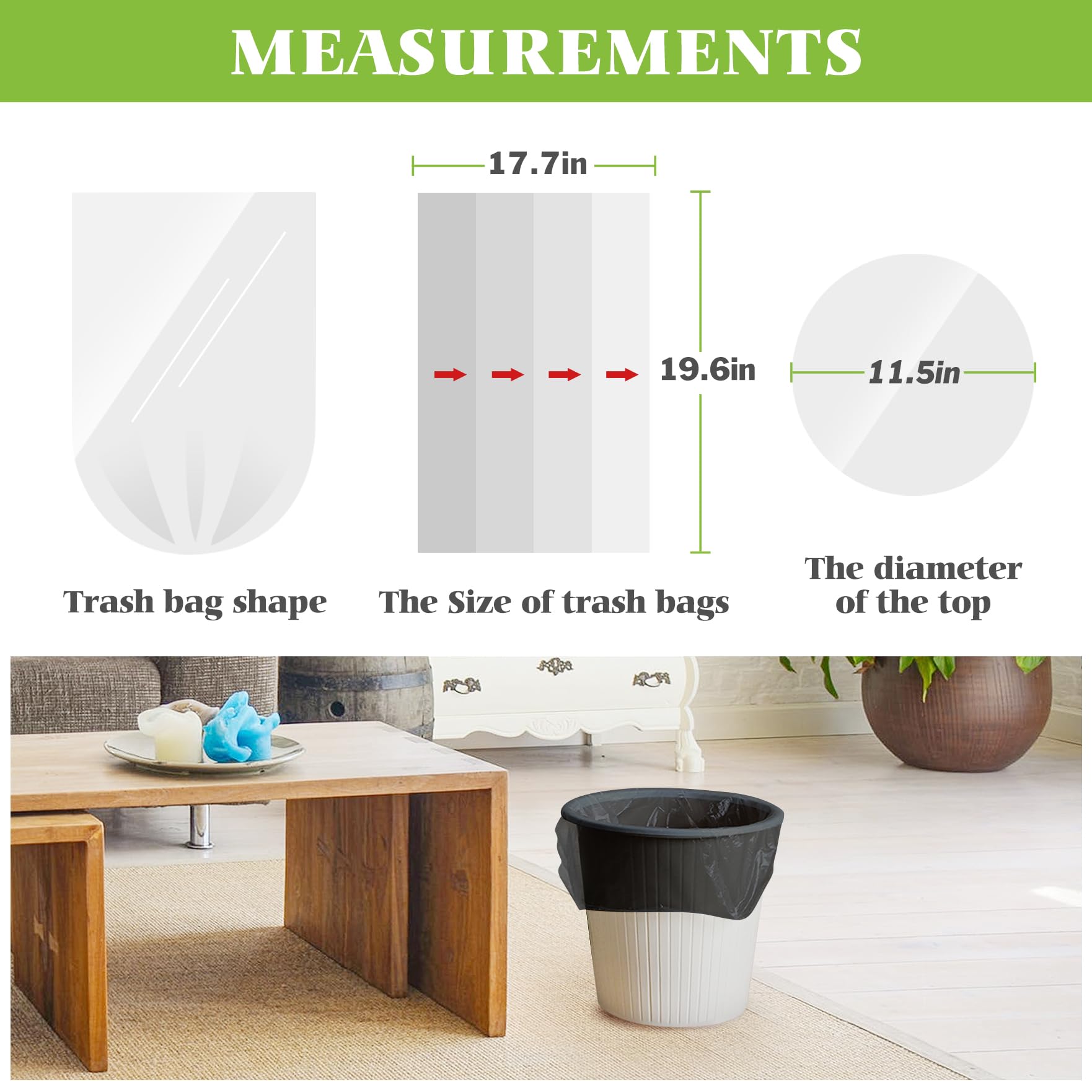 Small Black Trash Bags 4 Gallon 200 Count Kitchen Garbage Bags