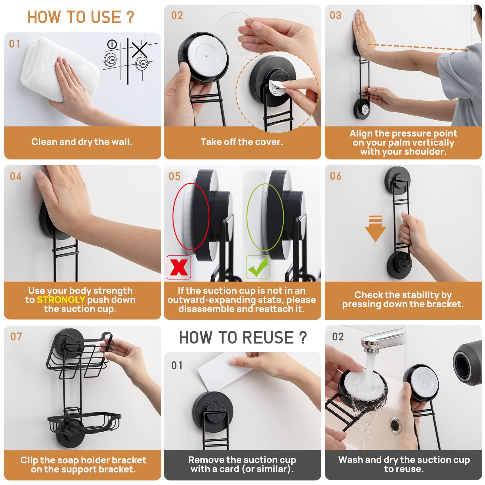 Soap Dish Soap Bar Holder for Shower Suction Cup Wall Mounted