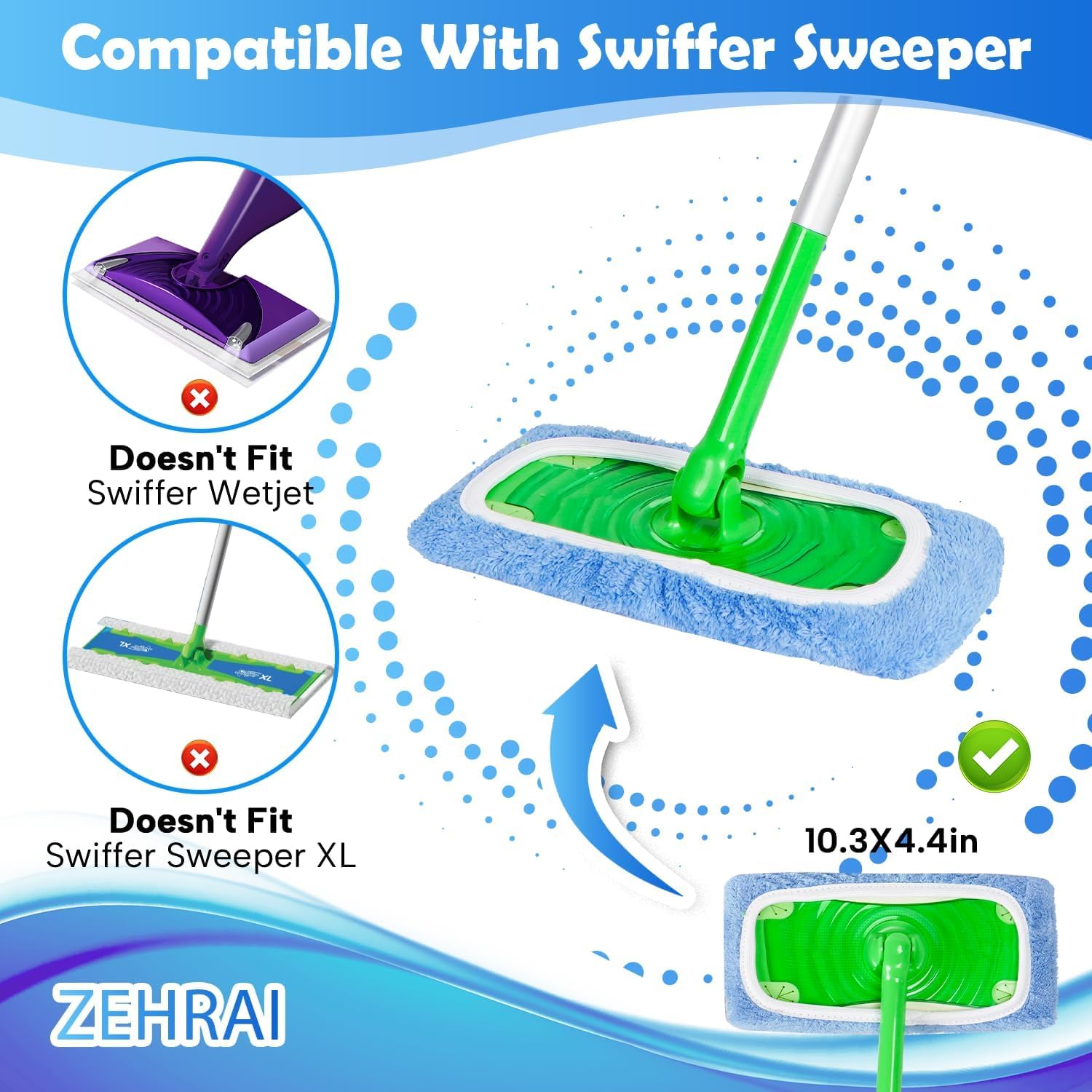 6 Pack Reusable Microfiber Mop Pads Compatible with Swiffer Sweeper Mop (6 Count)