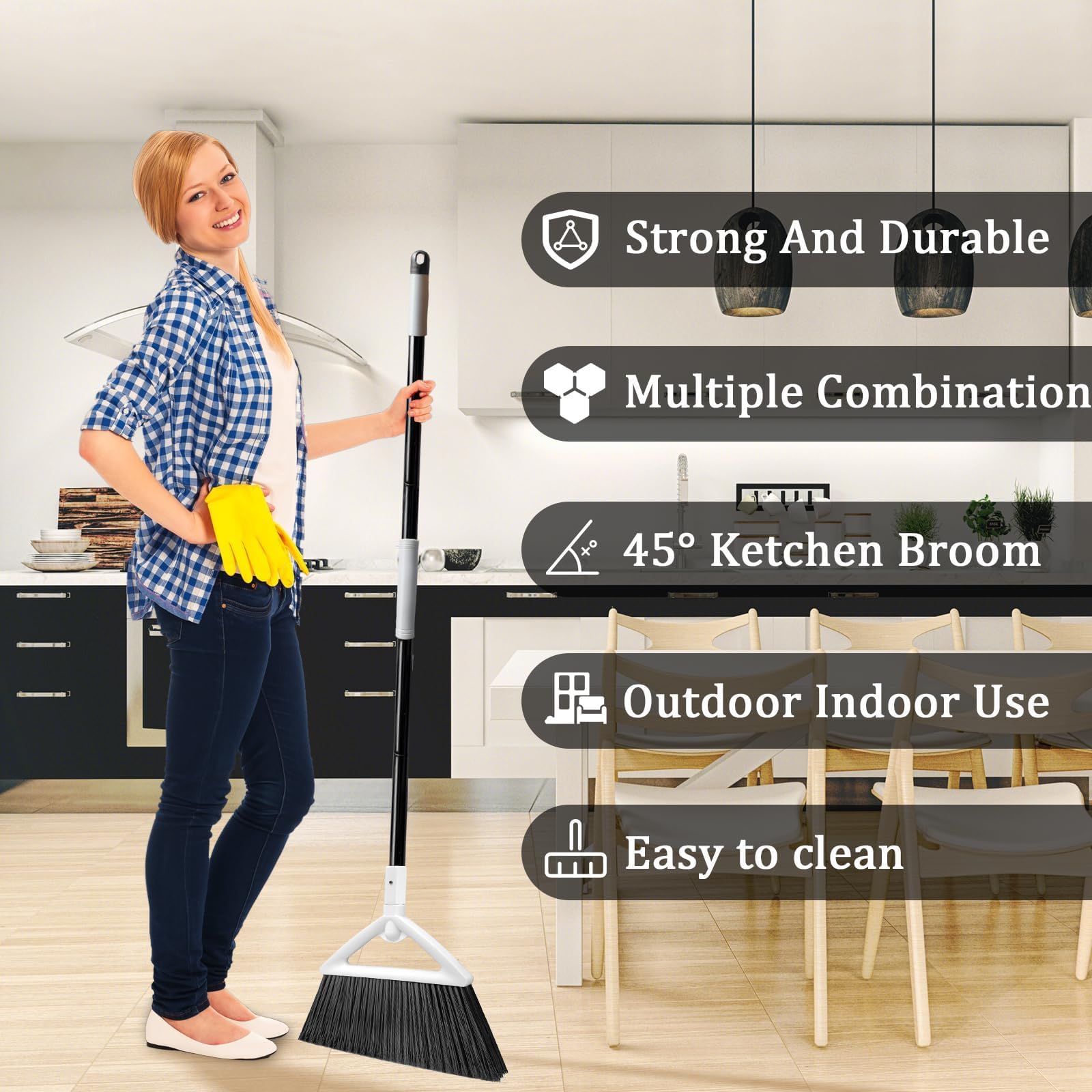 Heavy Duty White Angle Broom with Long Handle (3 Count)