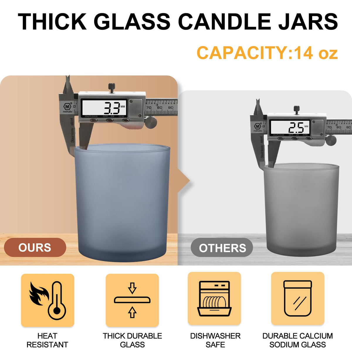 14 OZ Thick Candle Jars for Making Candles 12 Pcs (12 Count)