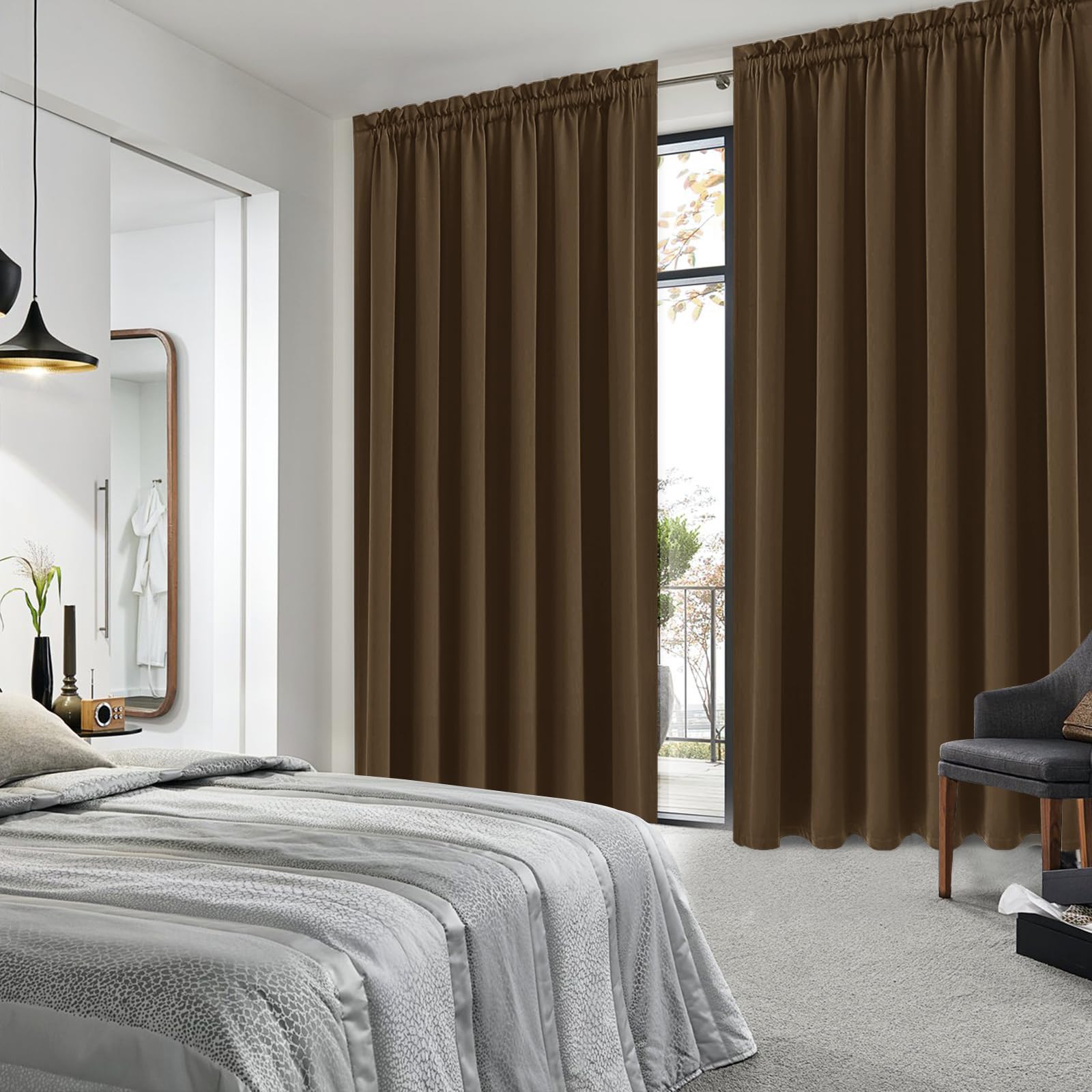 Wide Blackout Curtains for Bedroom Living Room 70 x 84 Inch Long Brown (2 Count)