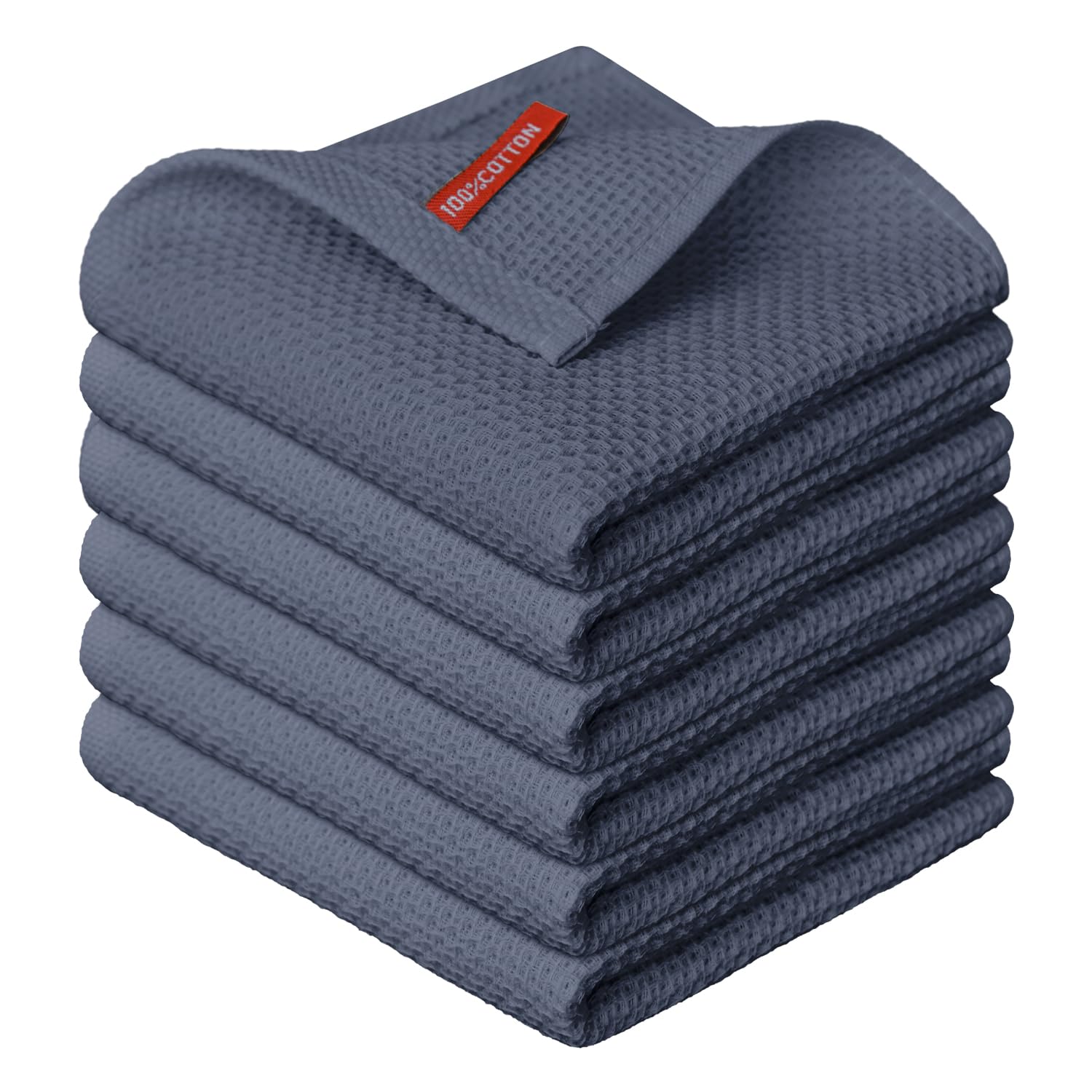 100% Cotton Dark Grey Waffle Weave Kitchen Dish Cloths (6 Count)