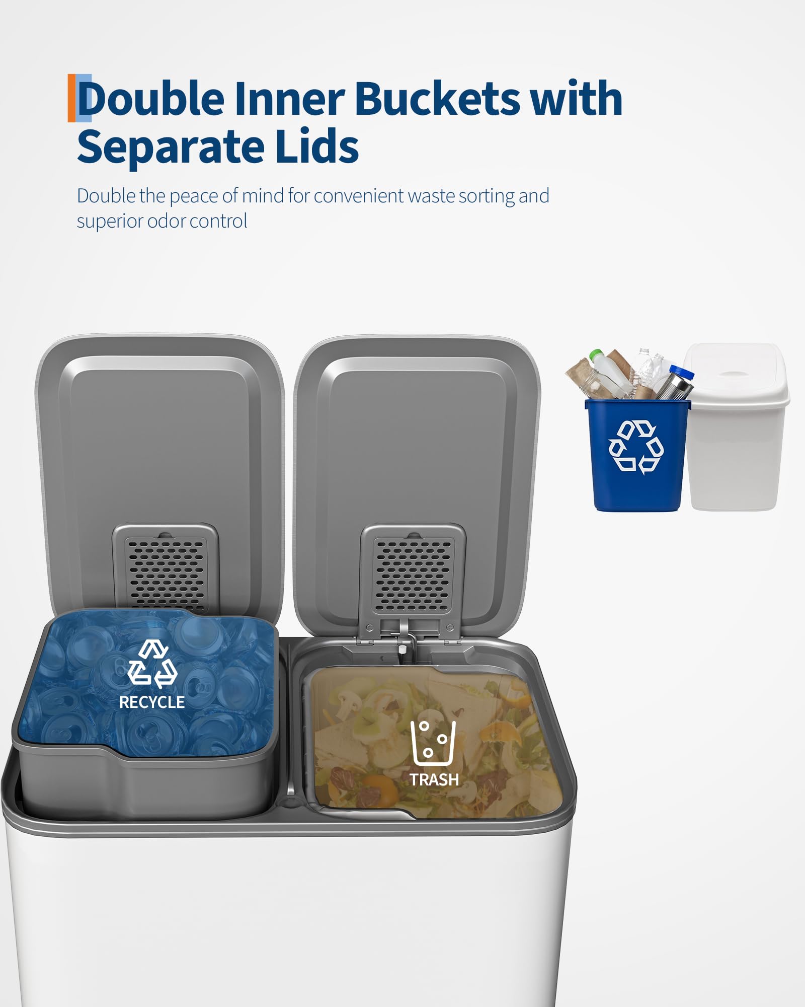 2 x 8 gal Stainless Steel Double Trash Can with Lid for Kitchen