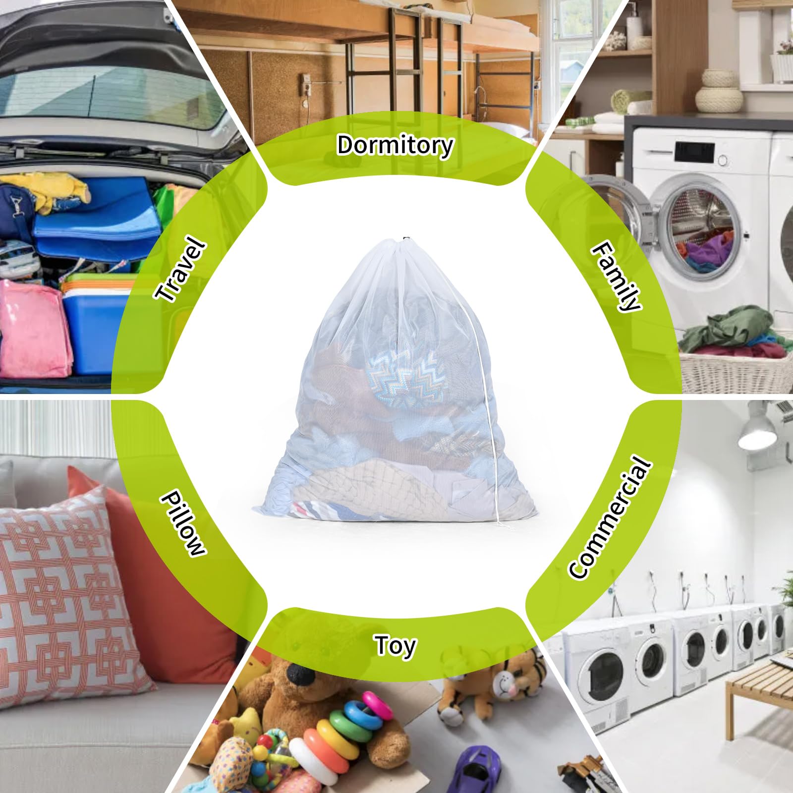 Ex Large Mesh Laundry Bag 36x43 Inch Drawstring Laundry Wash Bags 2 Pack Dirty Clothes Net Laundry Bag Heavy Duty Travel Storage Organize Bag Don't Drying