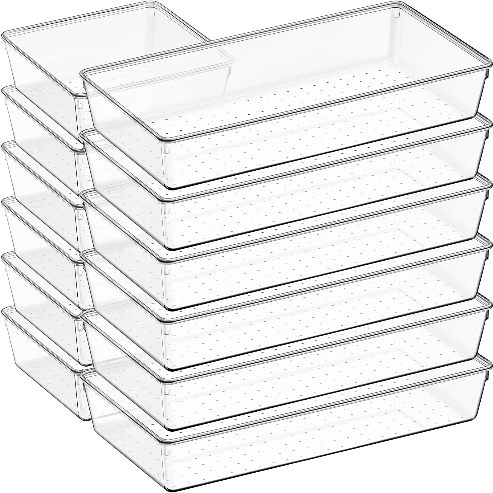12 Pack Large Clear Plastic Drawer Organizer Set (12 Count)