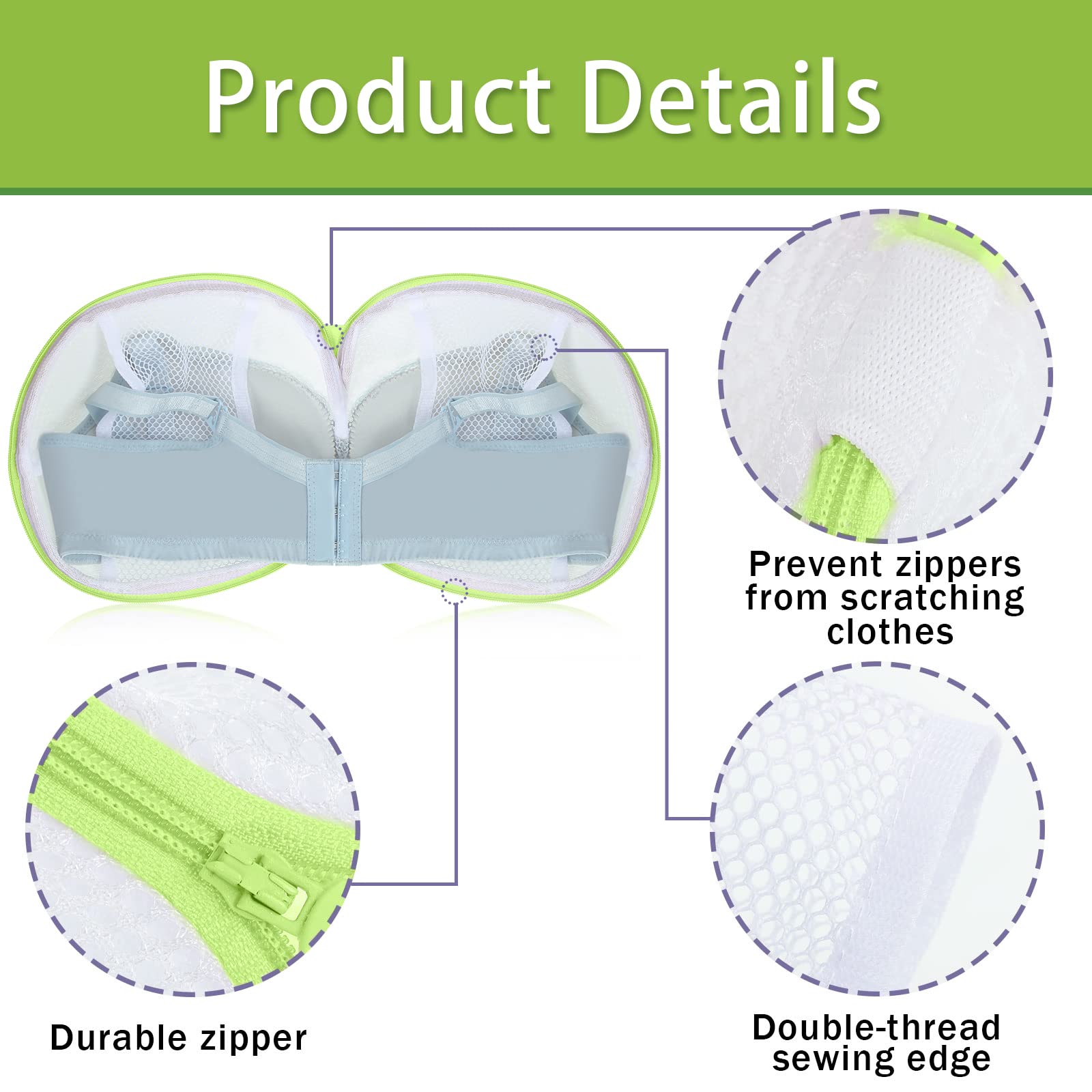 6 Pcs Bra Washing Bag for Laundry Storage Women 7.87 Inch Green