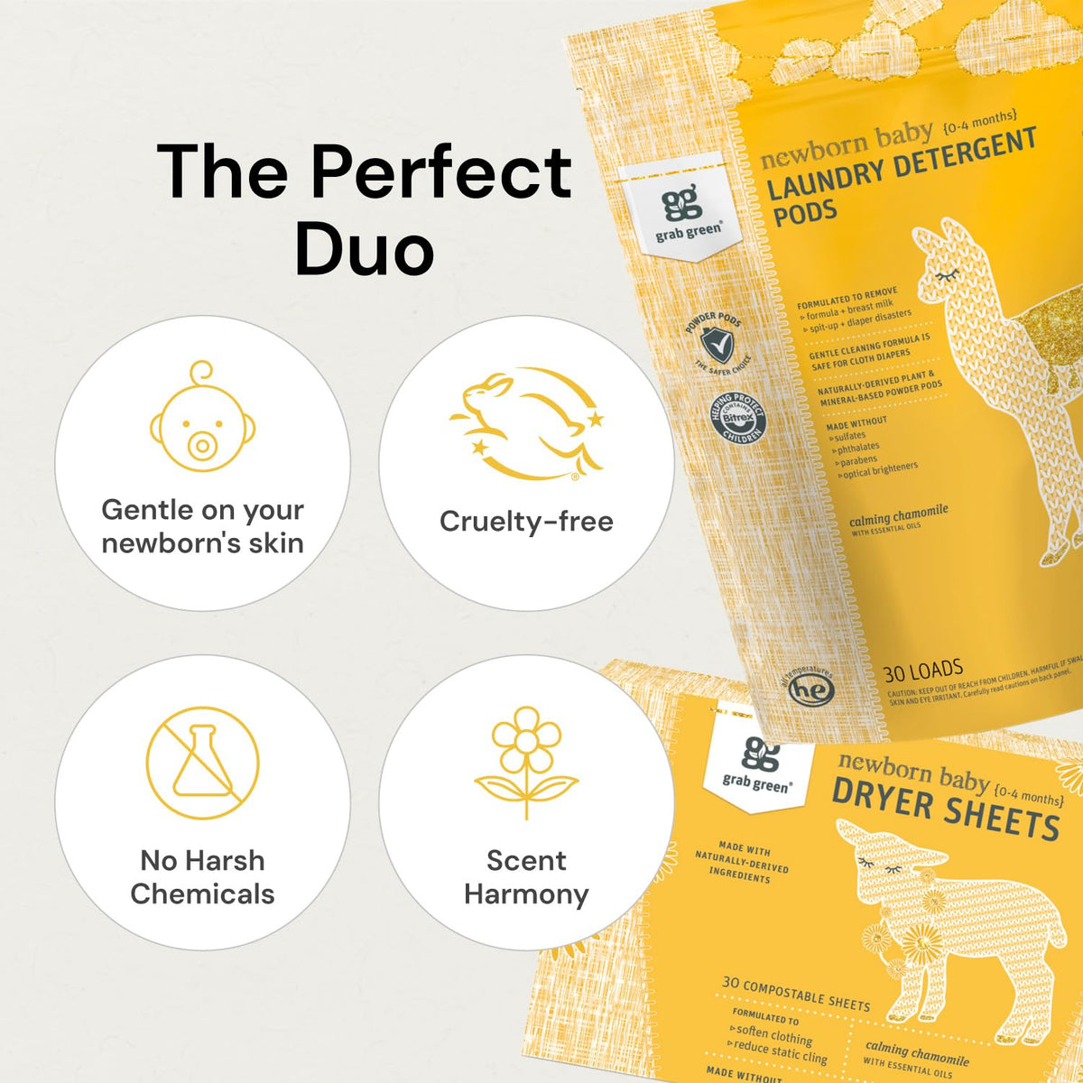 Newborn Baby Laundry Pods and Dryer Sheets Bundle (2 Count)