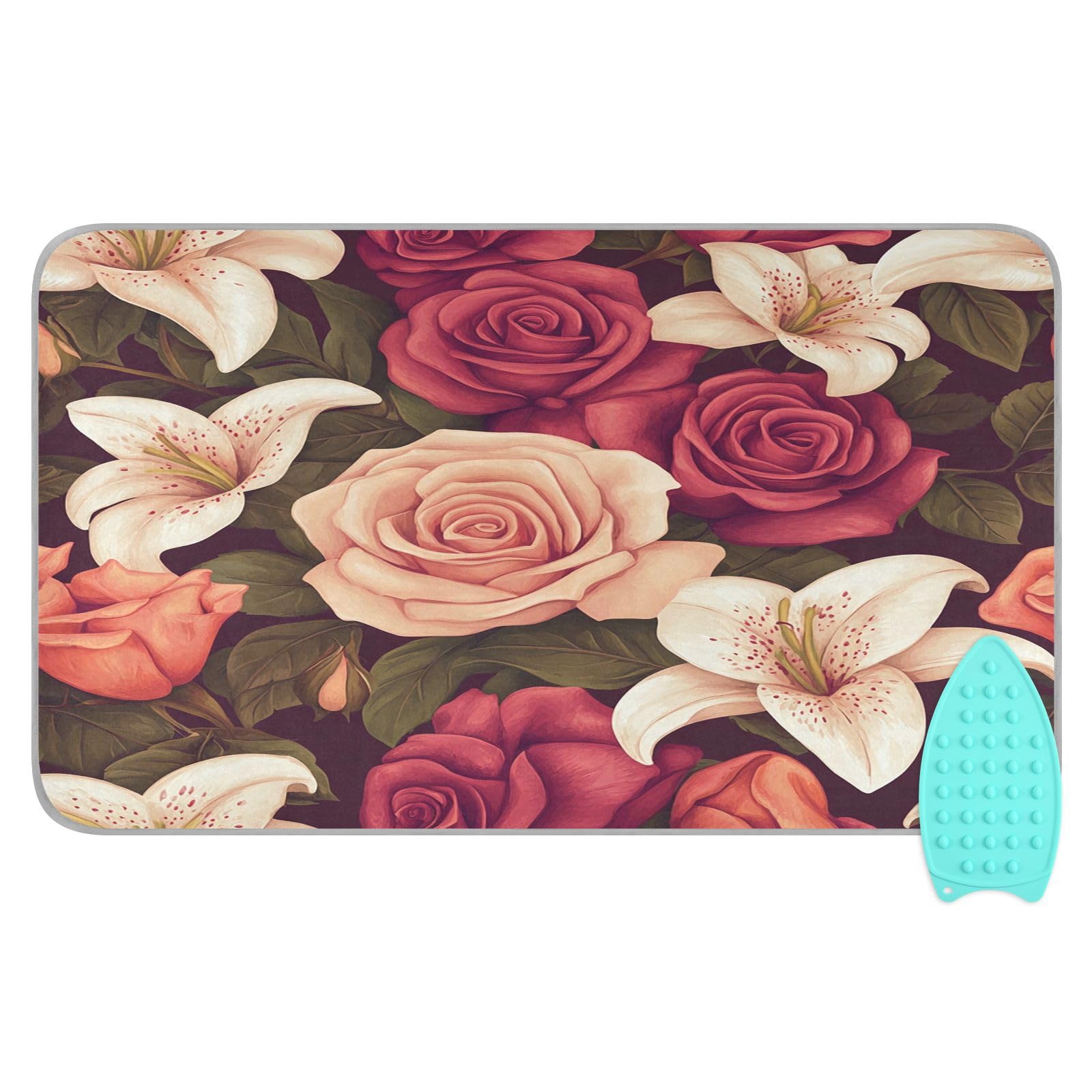 Roses and Lily Flowers Ironing Mat Thickened Ironing Blanket Travel Portable Double