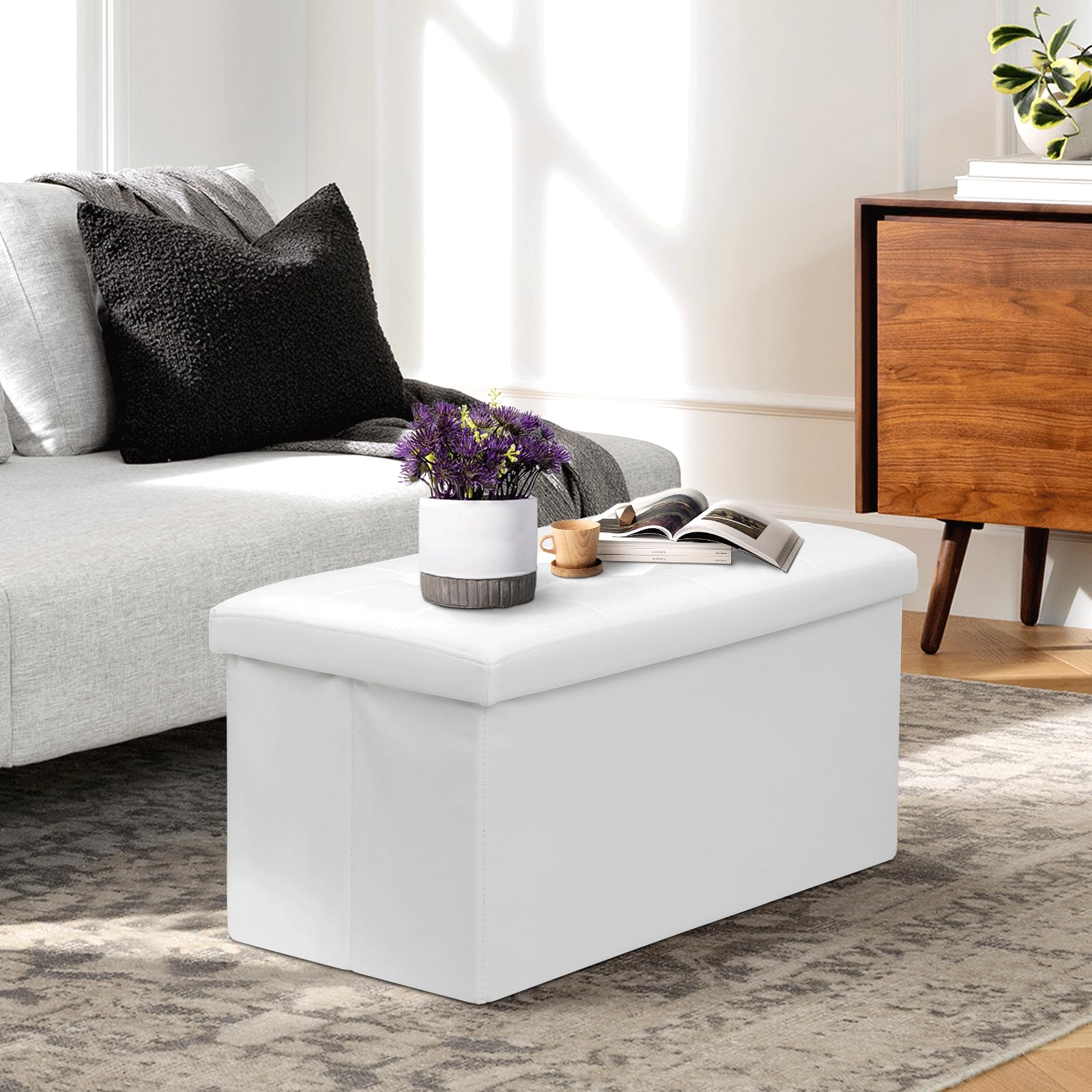 30" Storage Ottoman Bench Folding Bench with 90L Hidden Storage