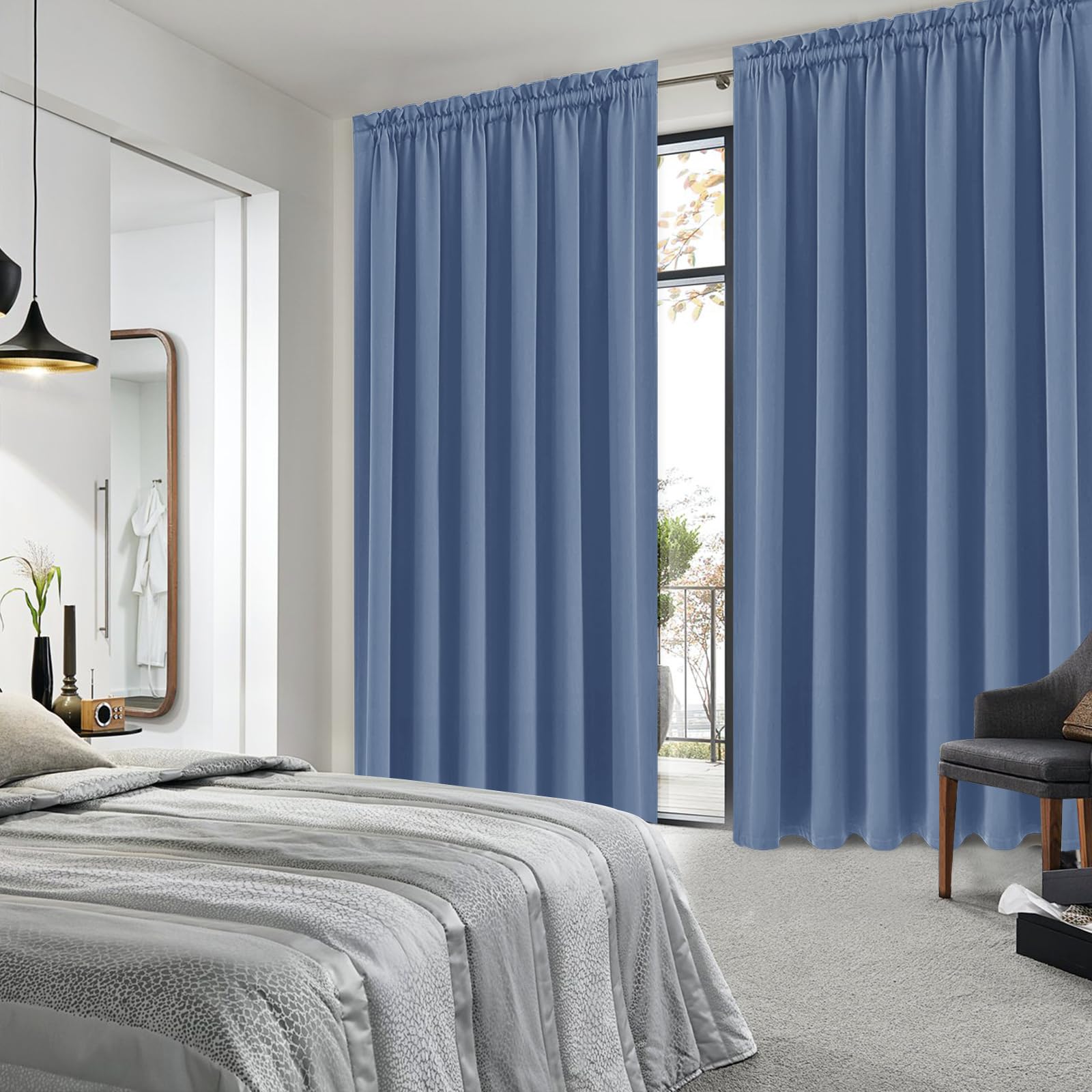 Wide Blackout Curtains for Bedroom 70 x 84 Inch Long Dusty Blue