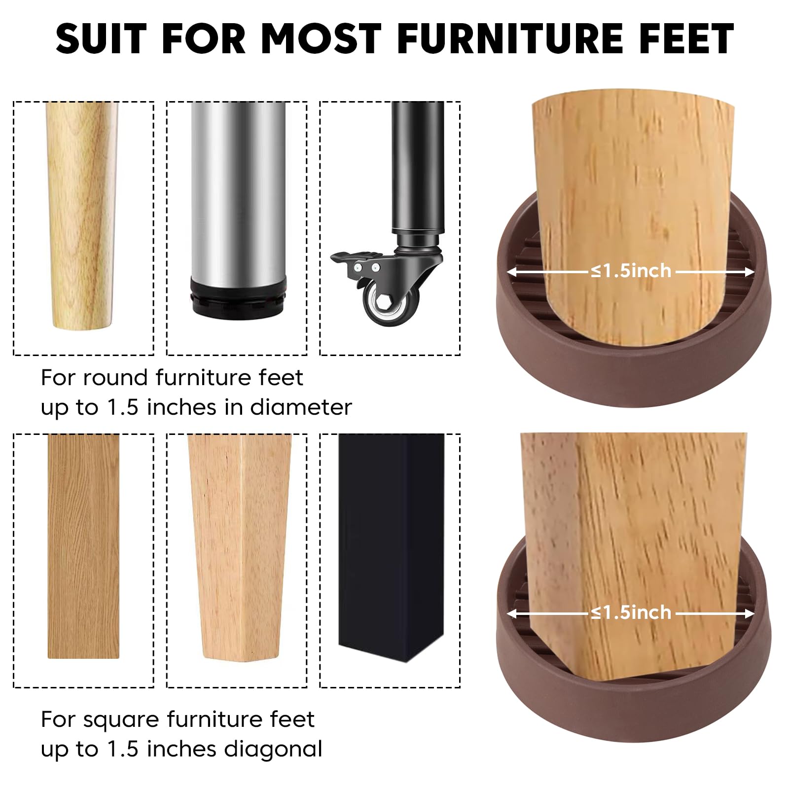 1.5"x1.5" Rubber Furniture Pads (8 Count)