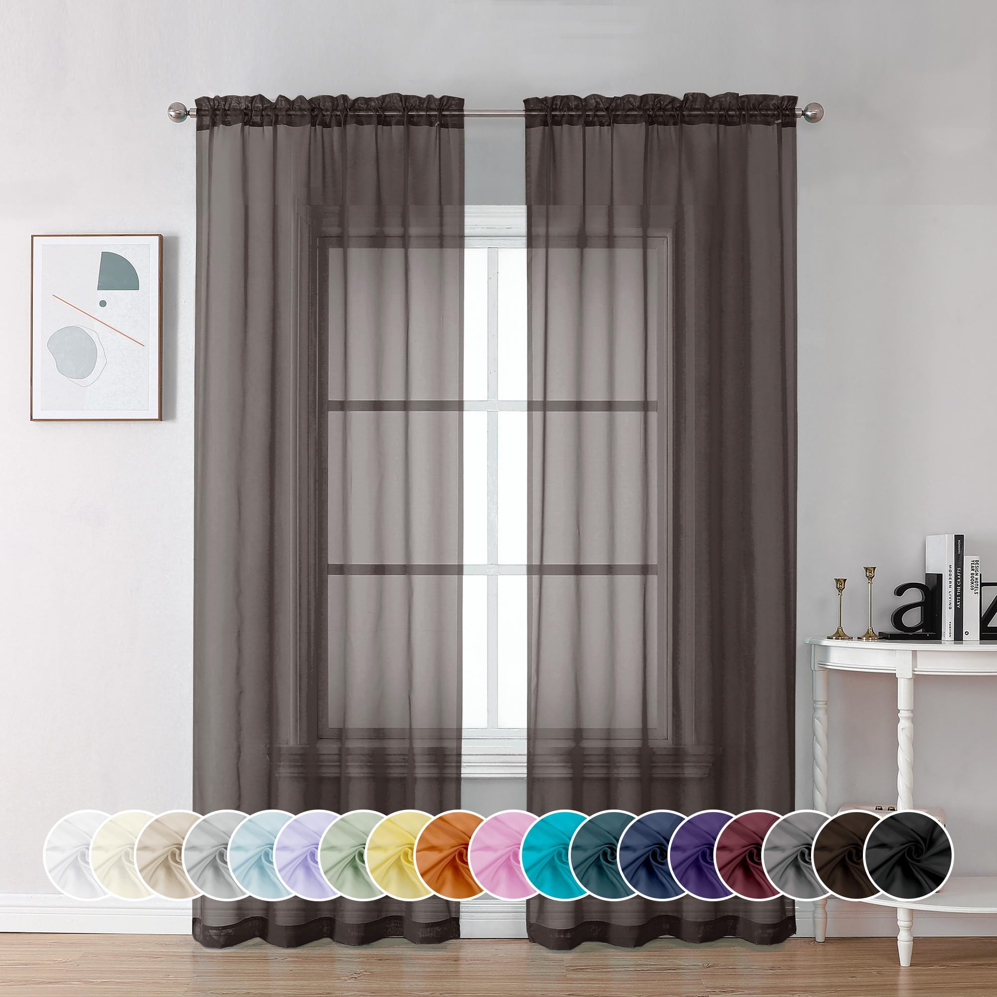 Chocolate Brown Sheer Curtains 84 Inches Long (2 Count)